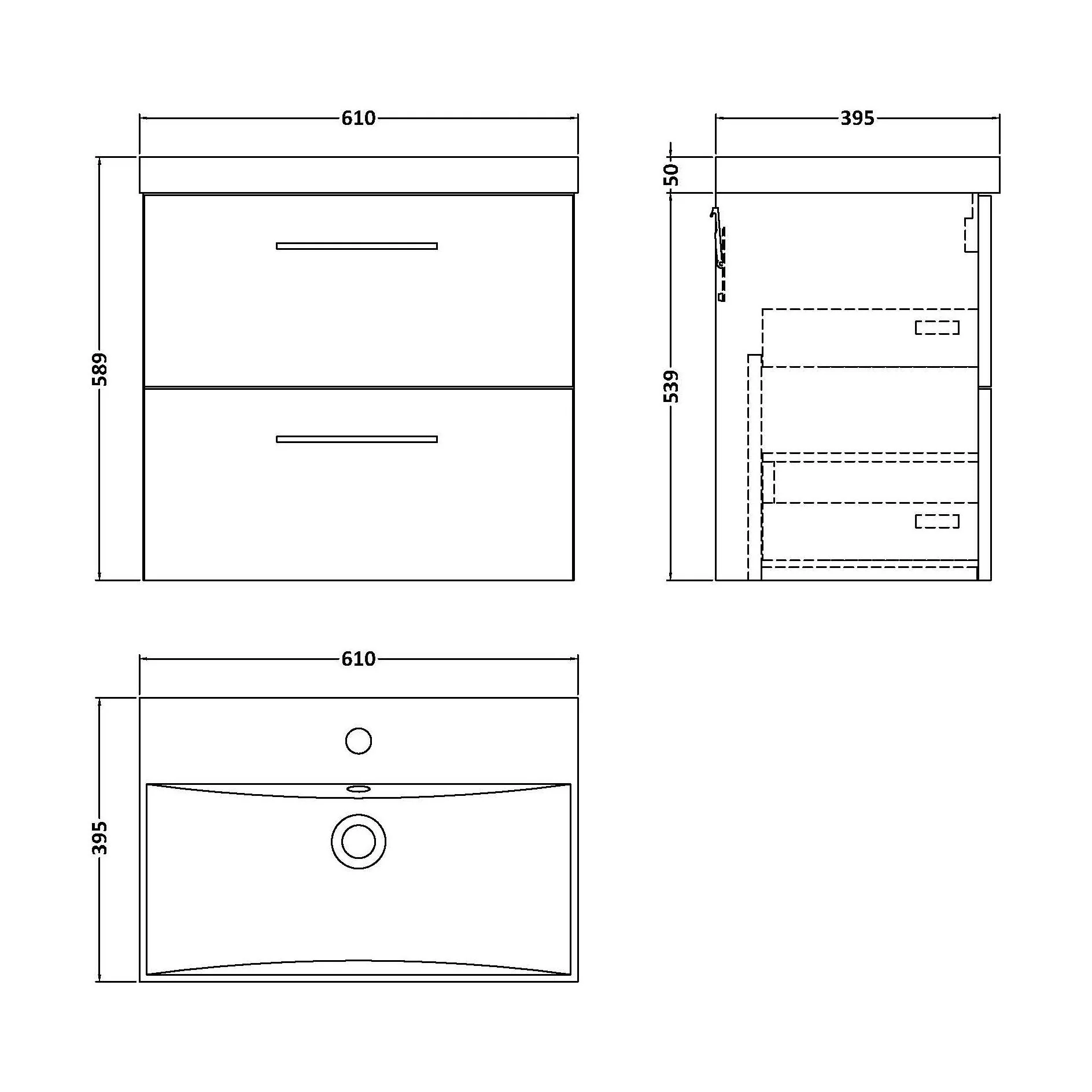 Balterley  Wall Hung 2 Soft Close Drawer & Thin-Edge Bathroom Vanity Unit Basin, Solace Oak, 600mm - Image 2