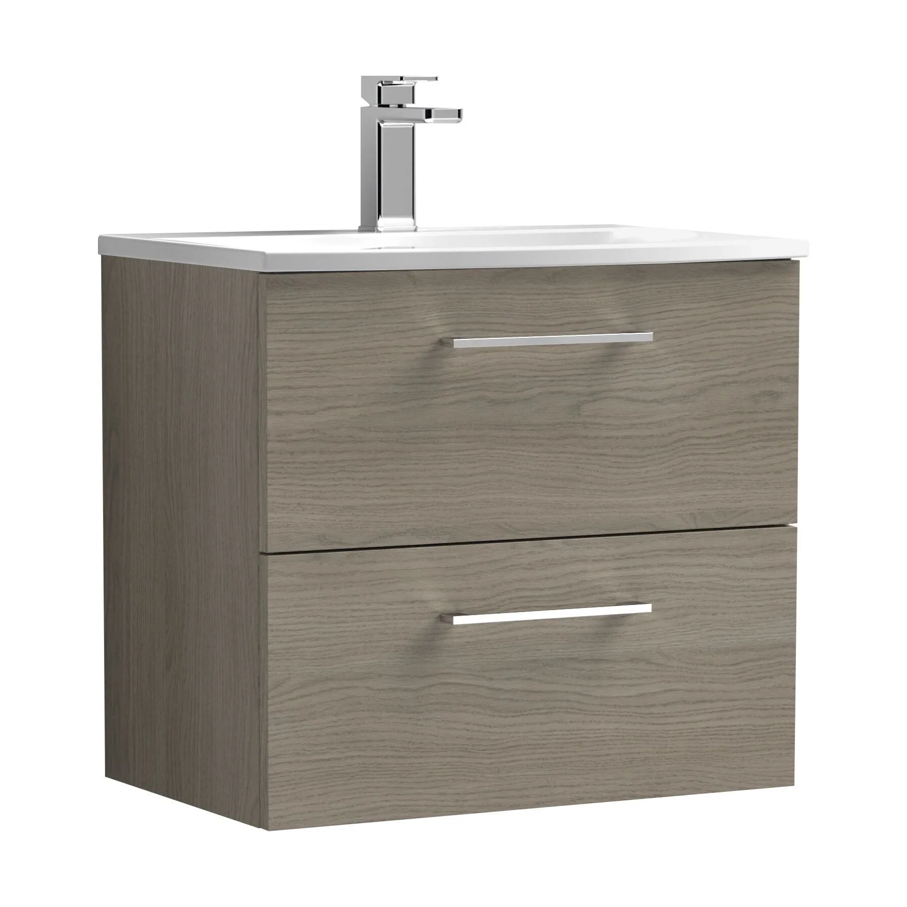 Balterley Modern Bathroom Wall Hung 2-Drawer Vanity & Curved Basin, Solace Oak, 600 mm