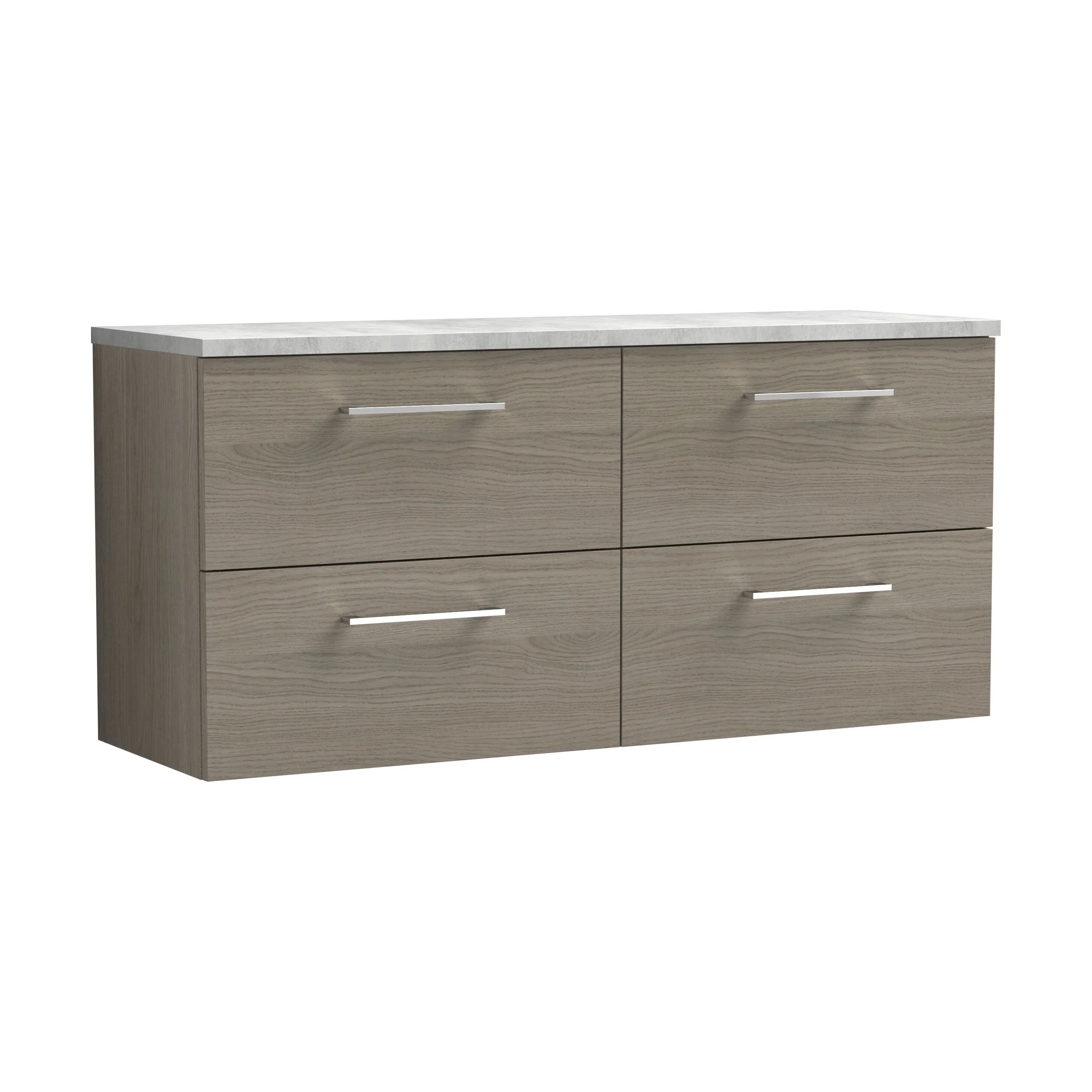 Balterley Level 1200mm Wall Hung 4 Drawer Vanity Unit & Laminate Worktop for Spacious Natural-Wood Bathroom Storage - Solace Oak