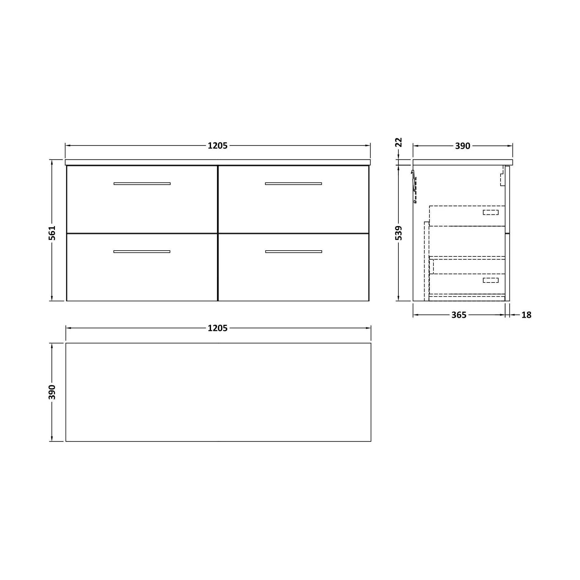Balterley Level 1200mm Wall Hung 4 Drawer Vanity Unit & Laminate Worktop for Spacious Natural Wood Bathroom Storage - Solace Oak - Image 2