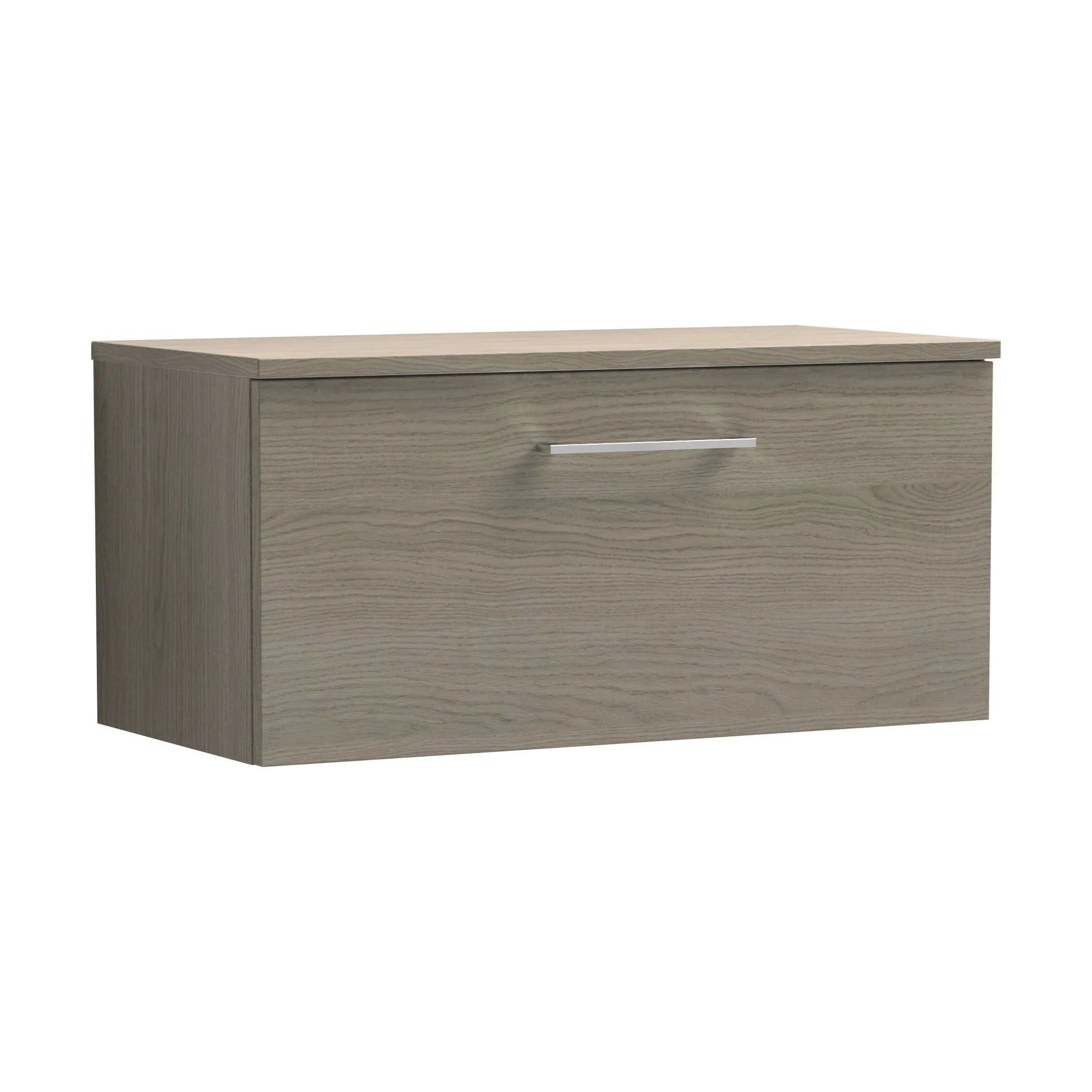 Balterley Level Modern Bathroom 800mm Wall Hung 1-Soft Close Drawer Vanity Unit with Worktop, 805 x 377 x 390mm, Solace Oak