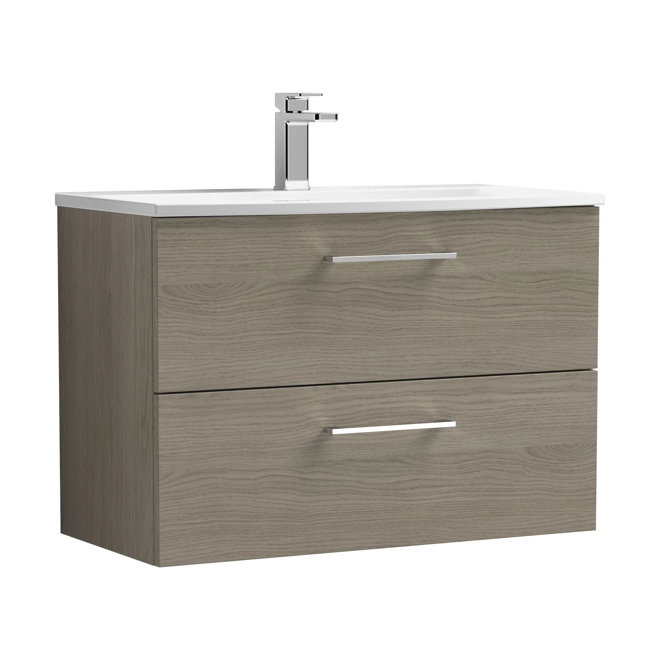 Balterley  Modern Bathroom Wall Hung 2-Drawer Vanity & Curved Basin, Solace Oak, 800mm