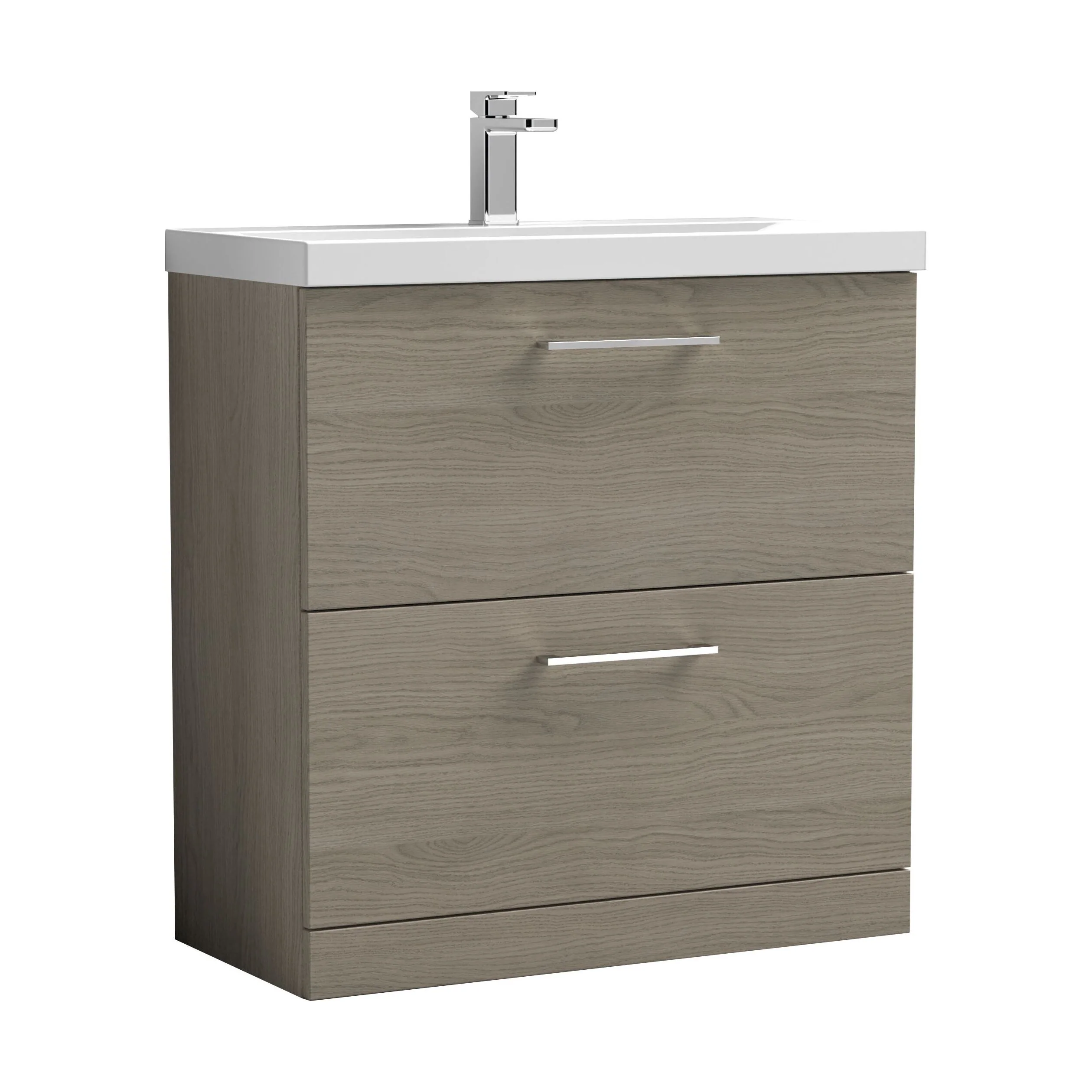 Balterley  Floor Standing 2 Soft Close Drawer & Thin-Edge Bathroom Vanity Unit Basin, Solace Oak, 800mm