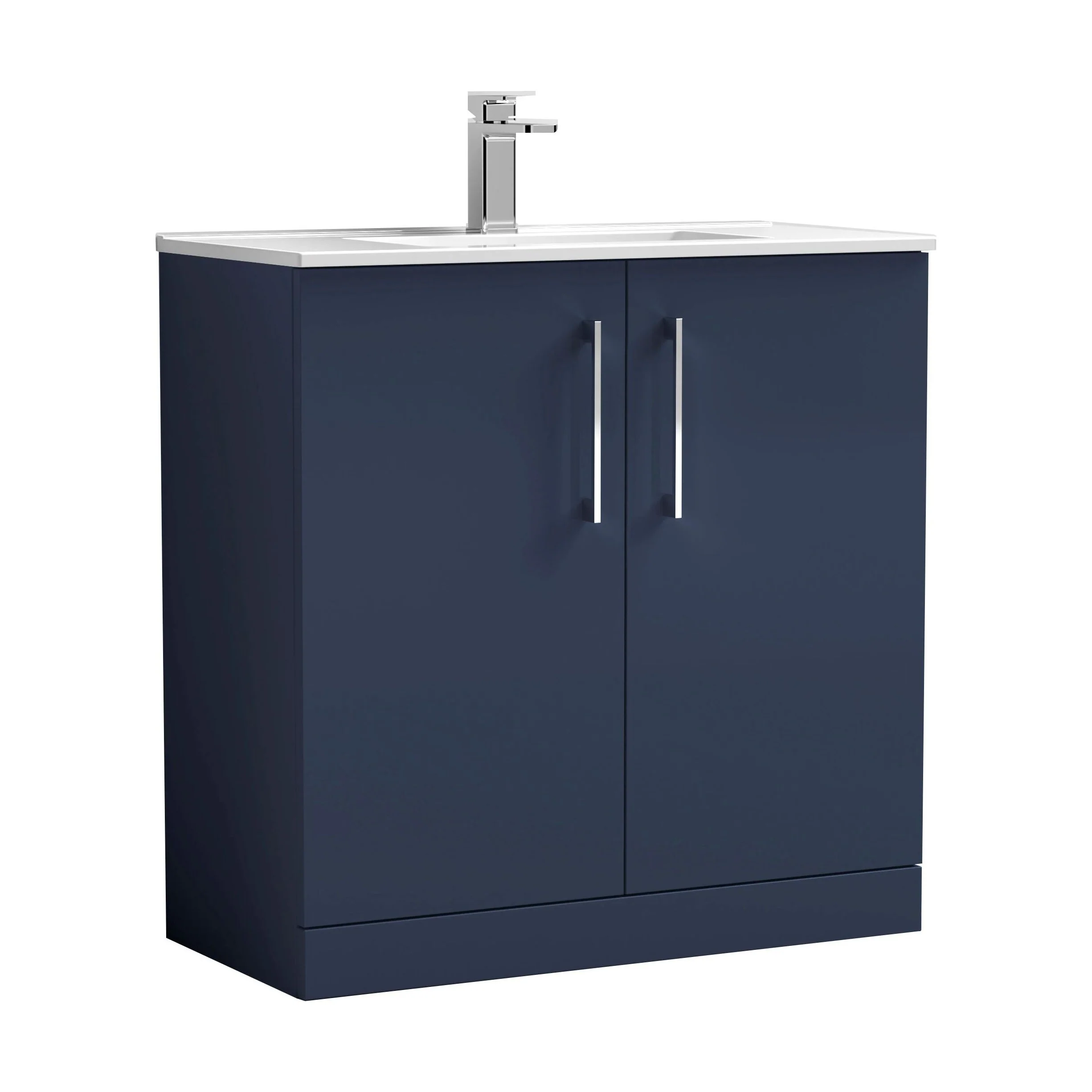 Balterley Contemporary Bathroom 2 Soft Close Door & Minimalist Floor Standing Vanity Unit Basin, Midnight Blue, 800mm