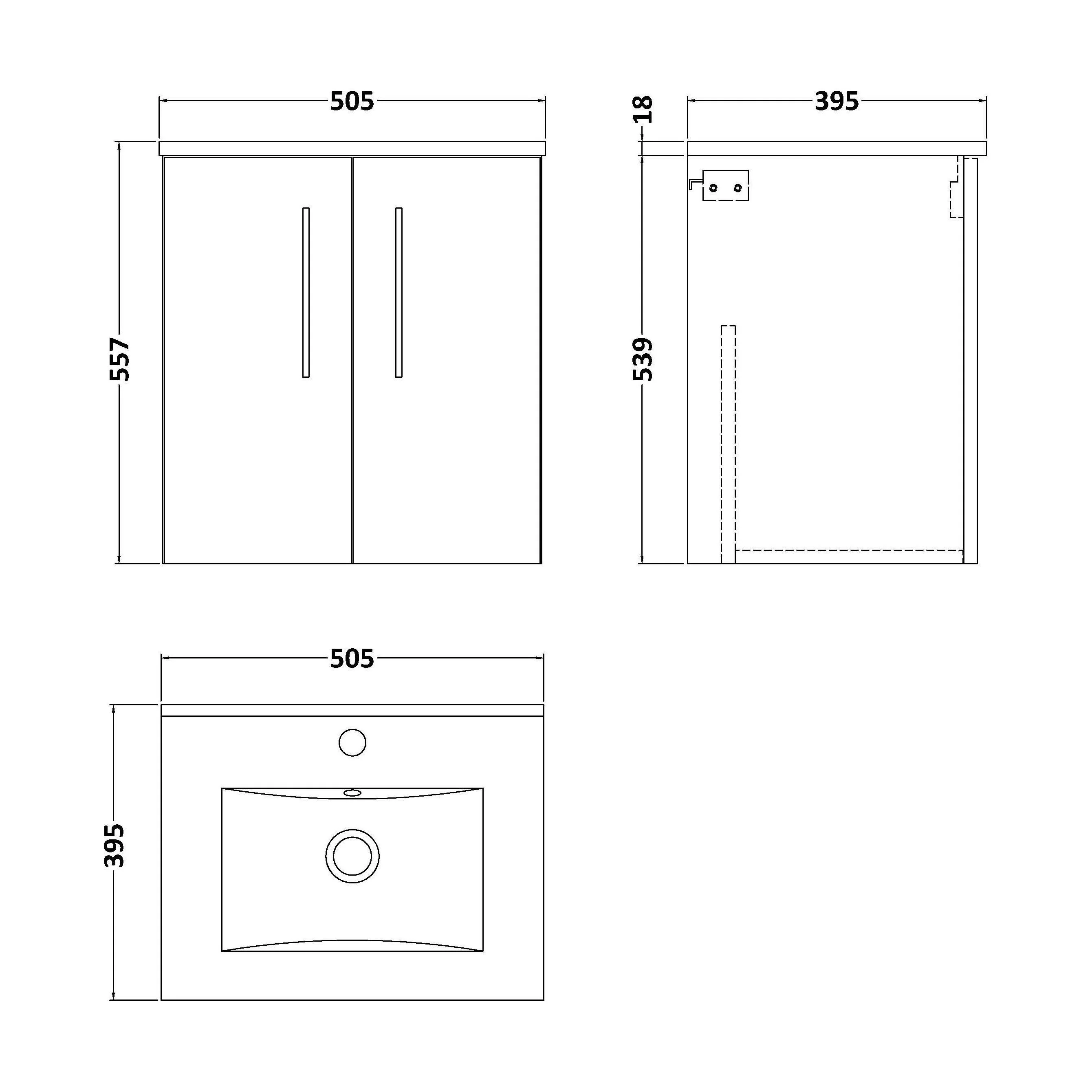 Balterley Level Contemporary Bathroom 2 Soft Close Door & Minimalist Wall Hung Vanity Unit Basin, Midnight Blue, 500mm - Image 2