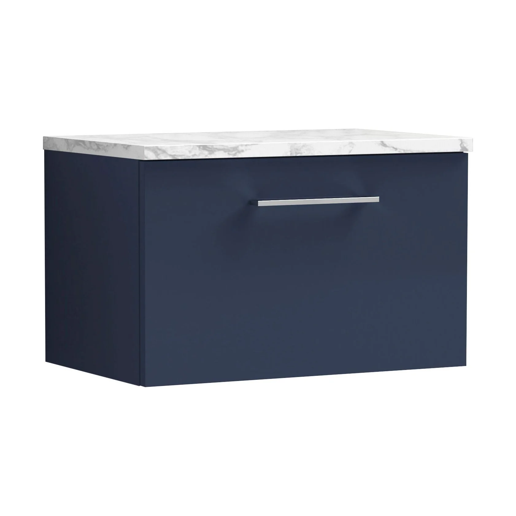 Balterley Level 600mm Wall Hung 1 Drawer Vanity Unit with Laminate Worktop for Compact Stylish Bathroom Storage, Midnight Blue