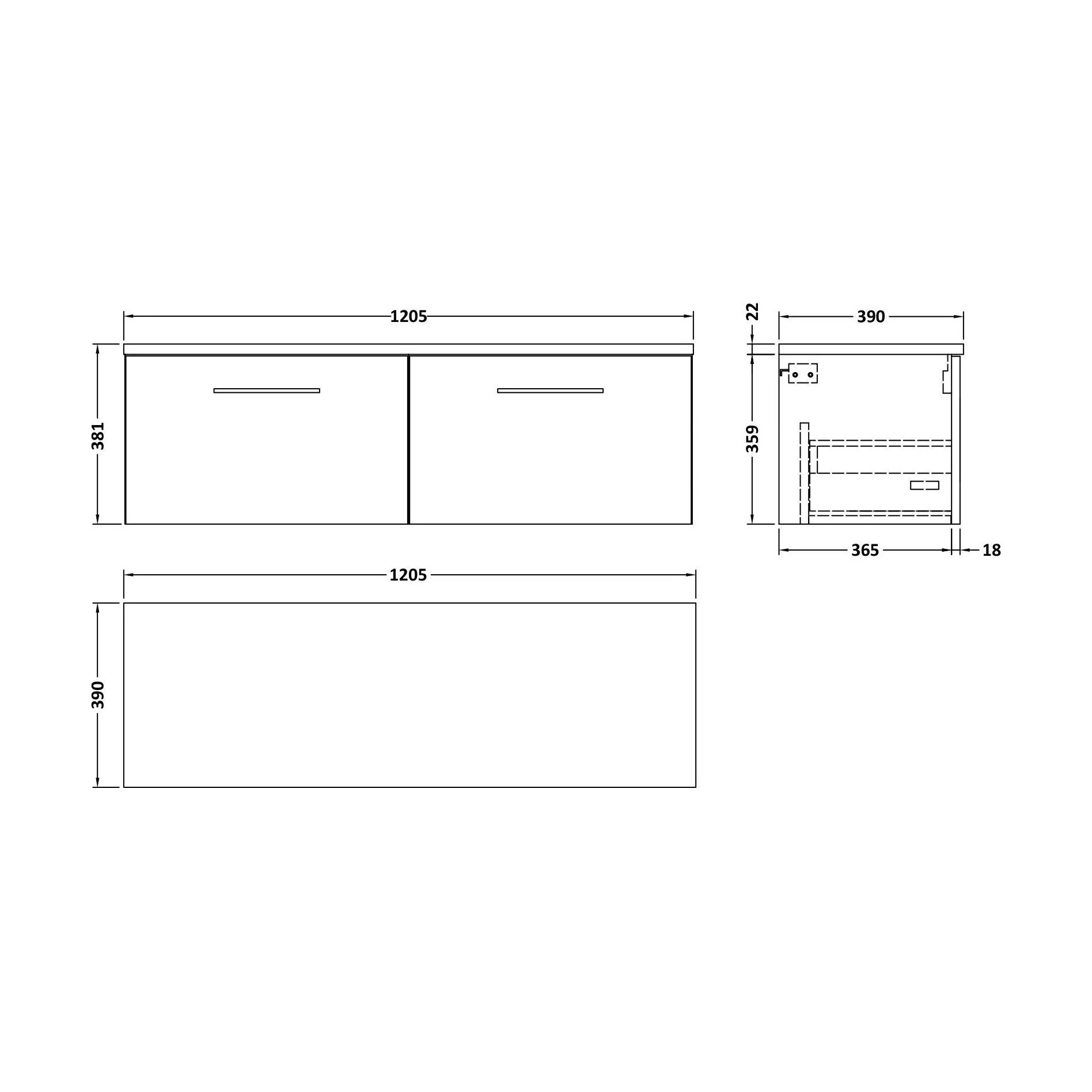 Balterley Level 1200mm Wall Hung 2 Drawer Vanity Unit & Laminate Worktop for Spacious Modern Bathroom Storage - Midnight Blue - Image 2