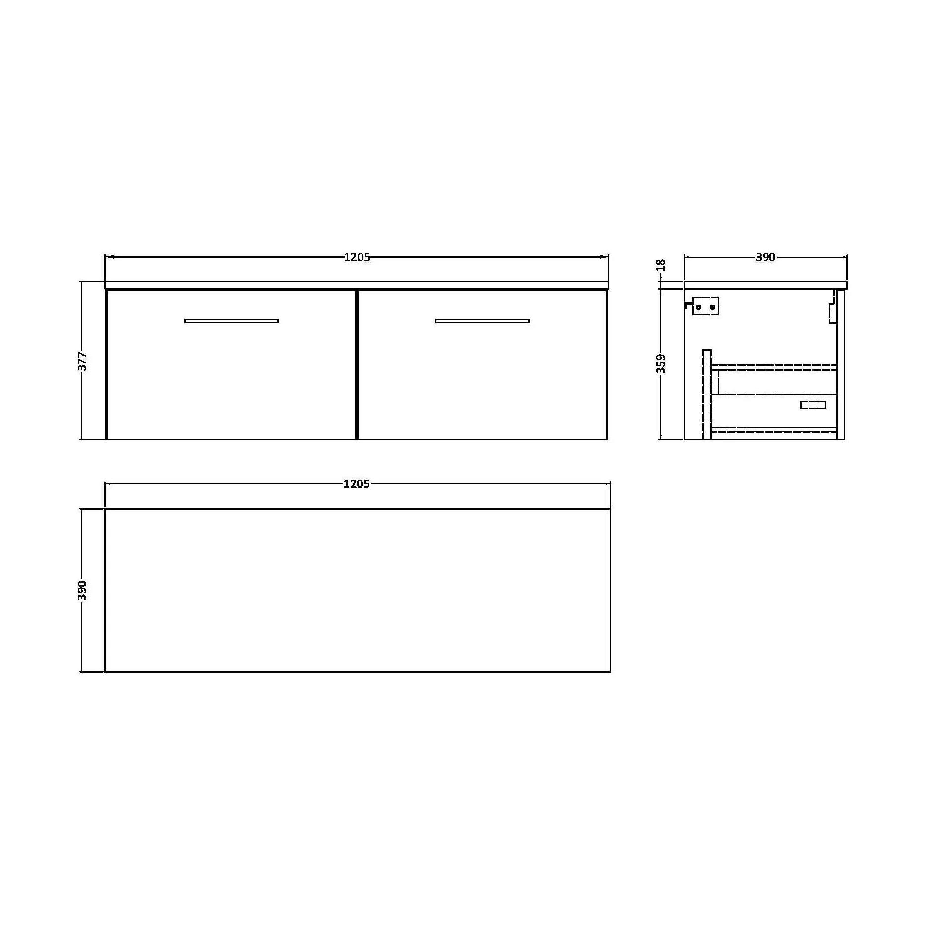 Balterley Level Modern Bathroom 1200mm Wall Hung 2-Drawer Vanity Unit with Worktop, Soft Close Drawers, Midnight Blue - Image 2