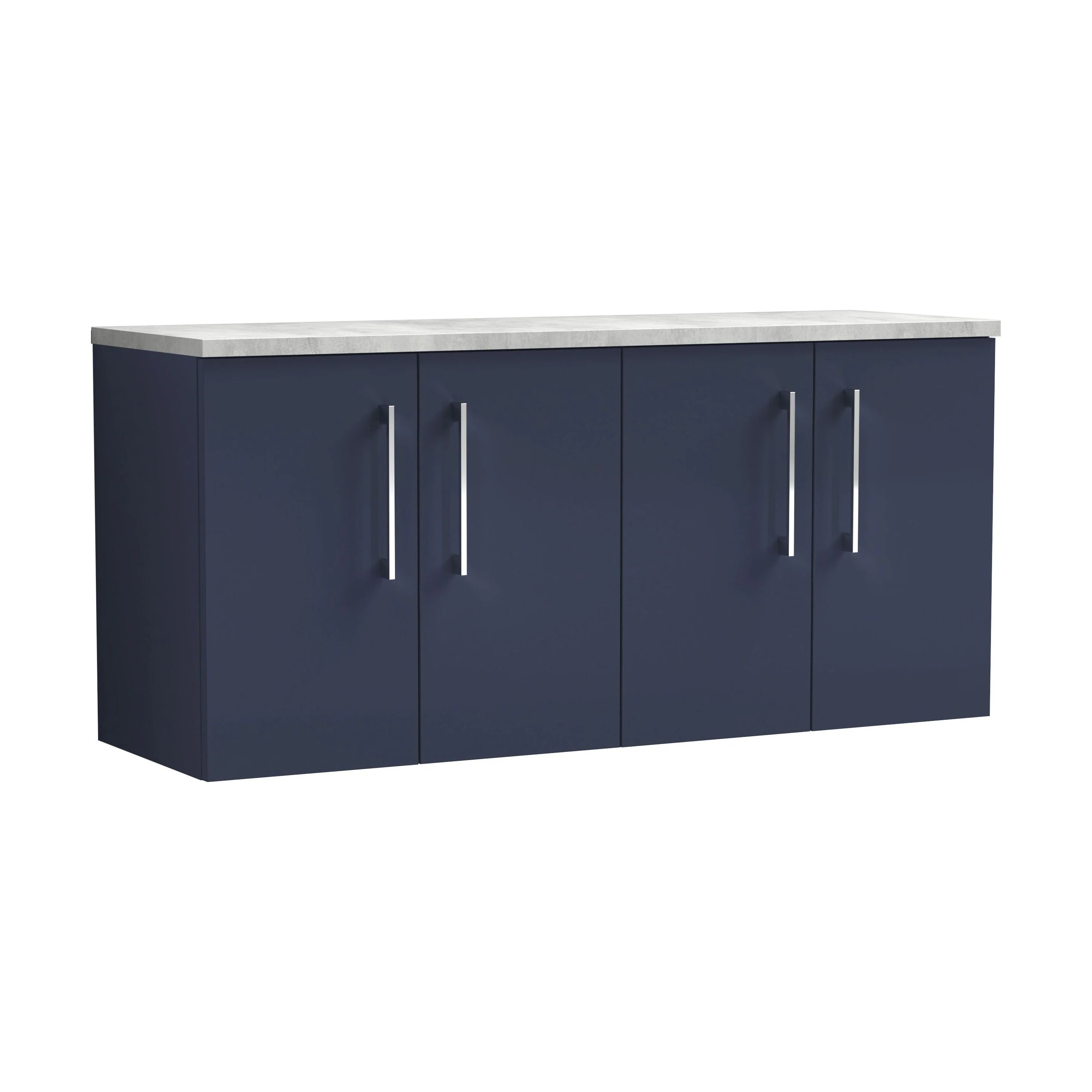 Balterley Level 1200mm Wall Hung 4 Door Vanity Unit & Laminate Worktop for Spacious Contemporary Bathroom Storage - Midnight Blue