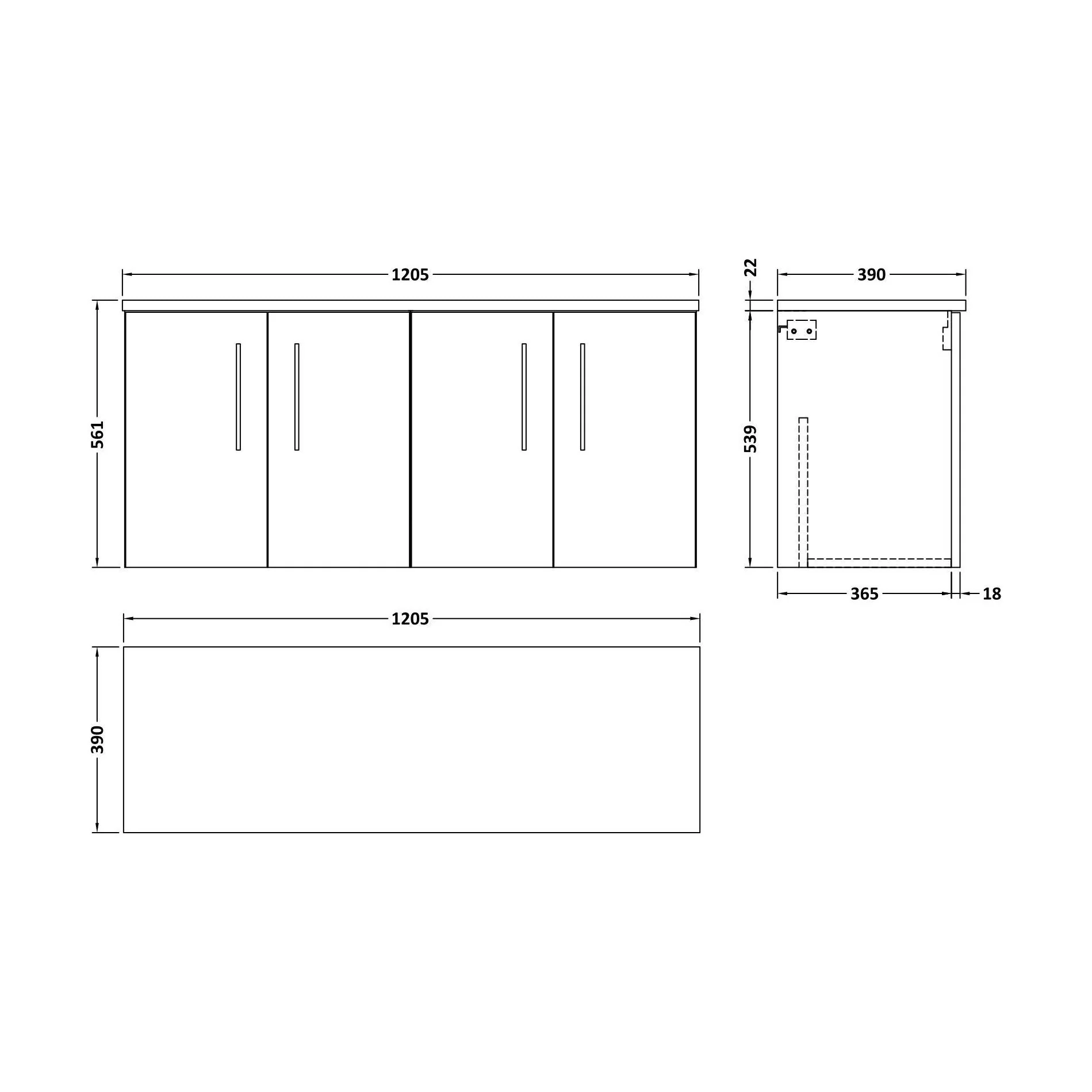 Balterley Level 1200mm Wall Hung 4 Door Vanity Unit & Laminate Worktop for Spacious Contemporary Bathroom Storage - Midnight Blue - Image 2
