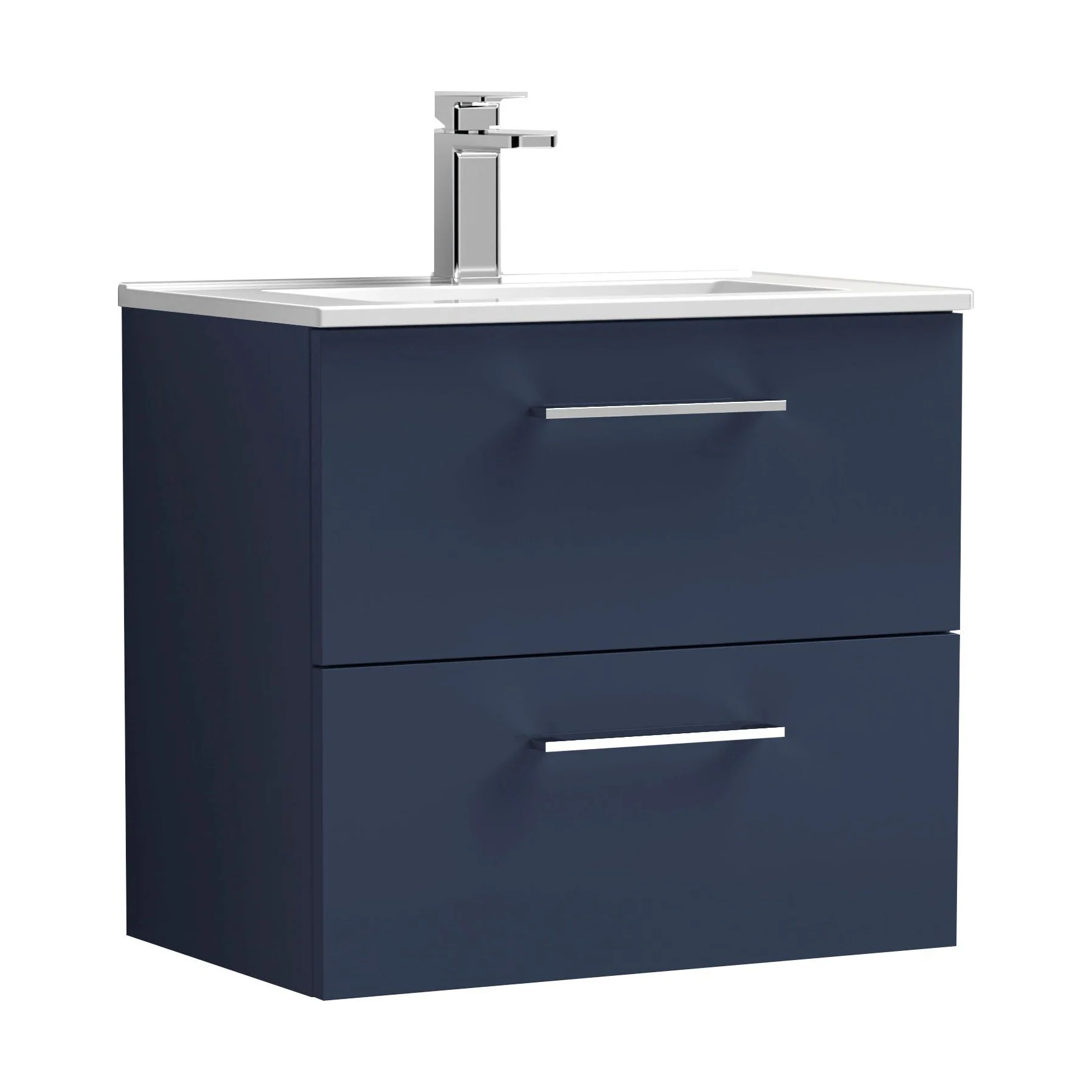 Balterley Level Contemporary Bathroom 2 Soft Close Drawer & Minimalist Wall Hung Vanity Unit Basin, Midnight Blue, 600mm