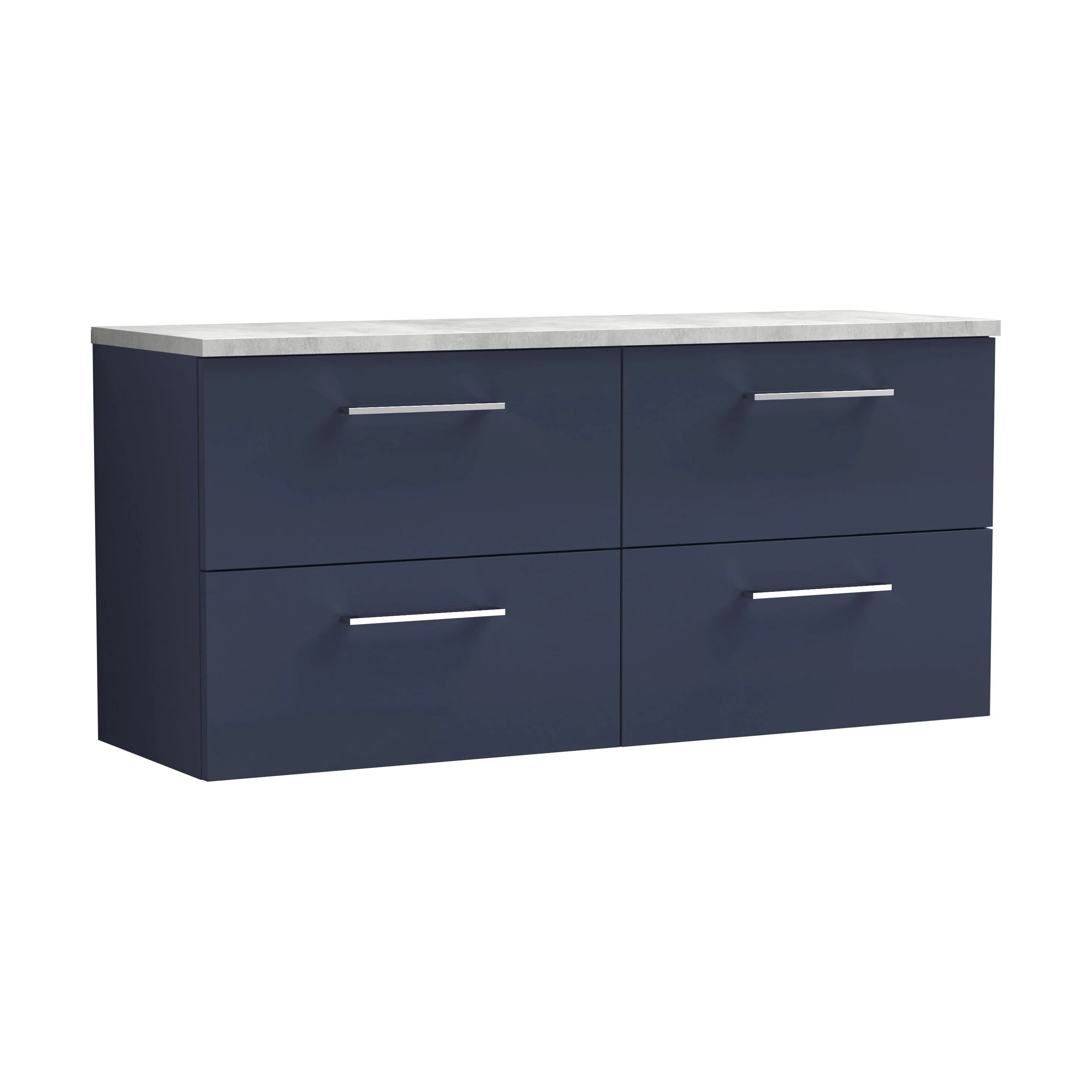 Balterley Level 1200mm Wall Hung 4 Drawer Vanity Unit & Laminate Worktop for Spacious Modern Bathroom Storage, Midnight Blue