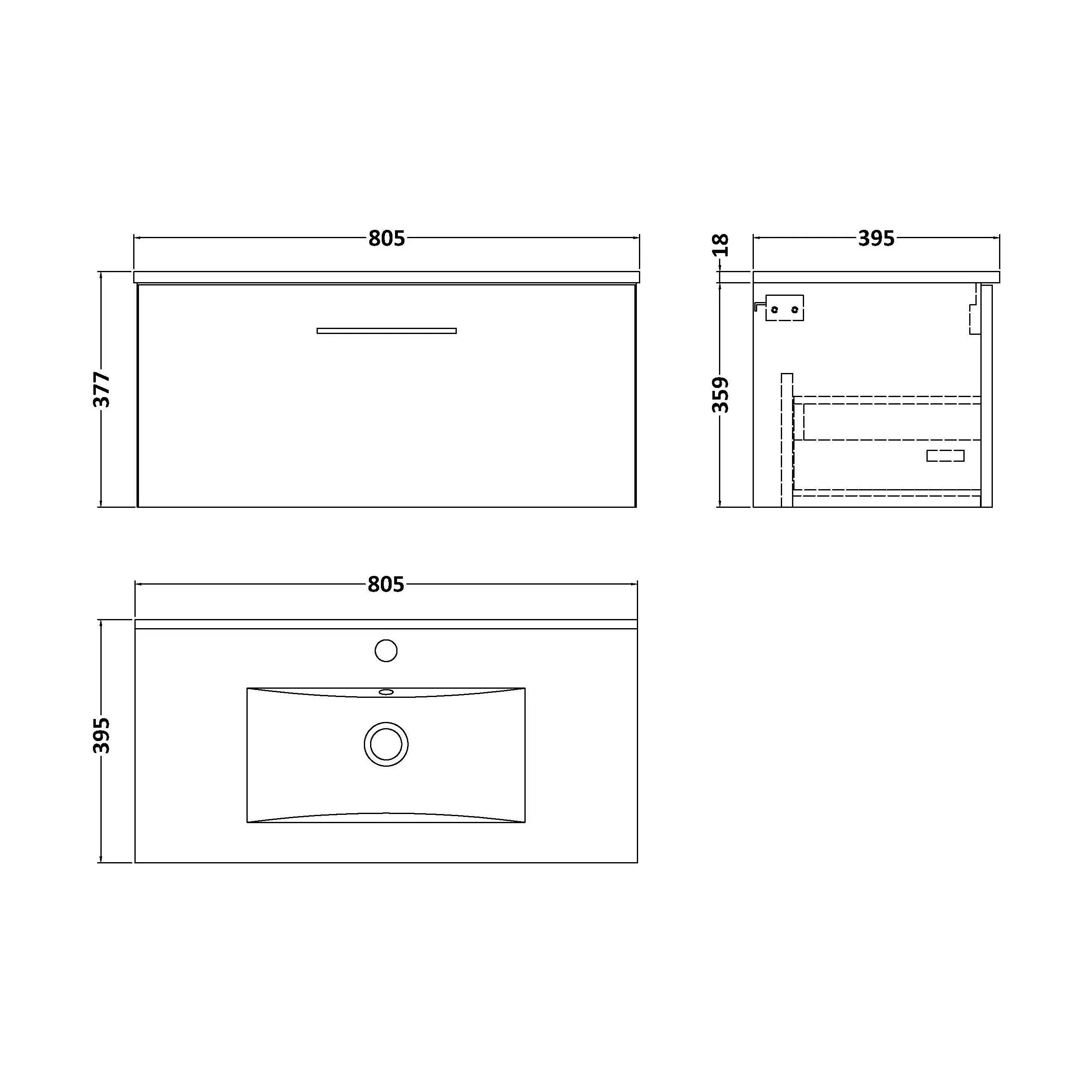 Balterley Level Contemporary Bathroom 1 Soft Close Drawer & Minimalist Wall Hung Vanity Unit Basin, Midnight Blue, 800mm - Image 2