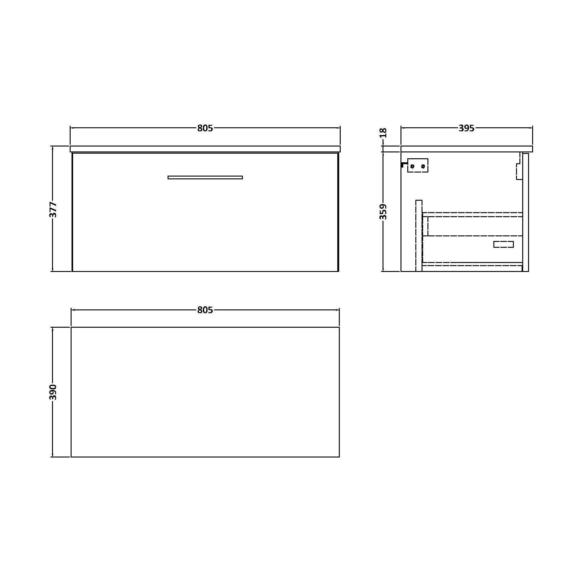 Balterley Level Modern Bathroom 800mm Wall Hung 1-Drawer Vanity Unit with Worktop, Soft Close Drawer, Midnight Blue - Image 2