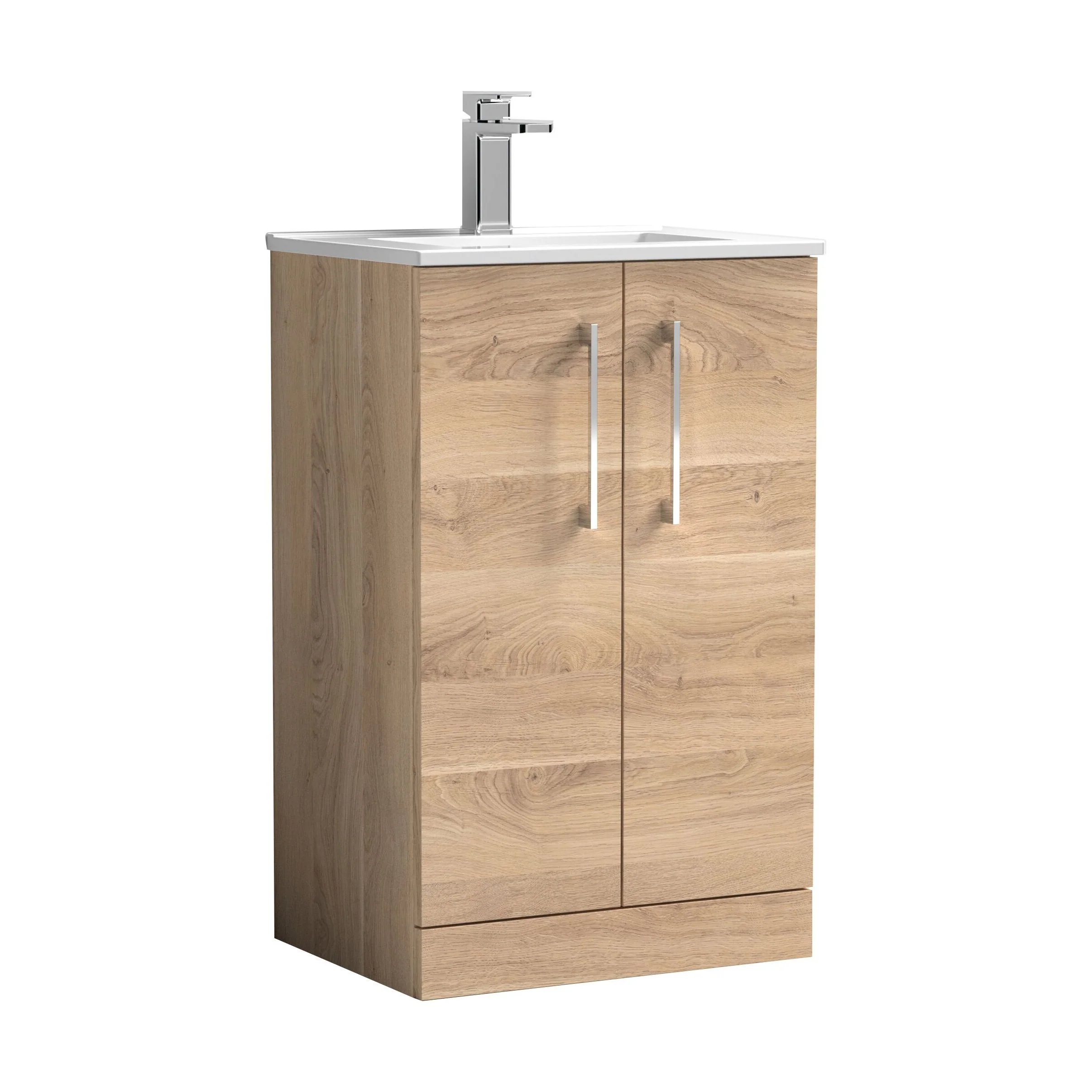 Balterley  Contemporary Bathroom 2 Soft Close Door & Minimalist Floor Standing Vanity Unit Basin, Bleached Oak, 500mm - Image 2