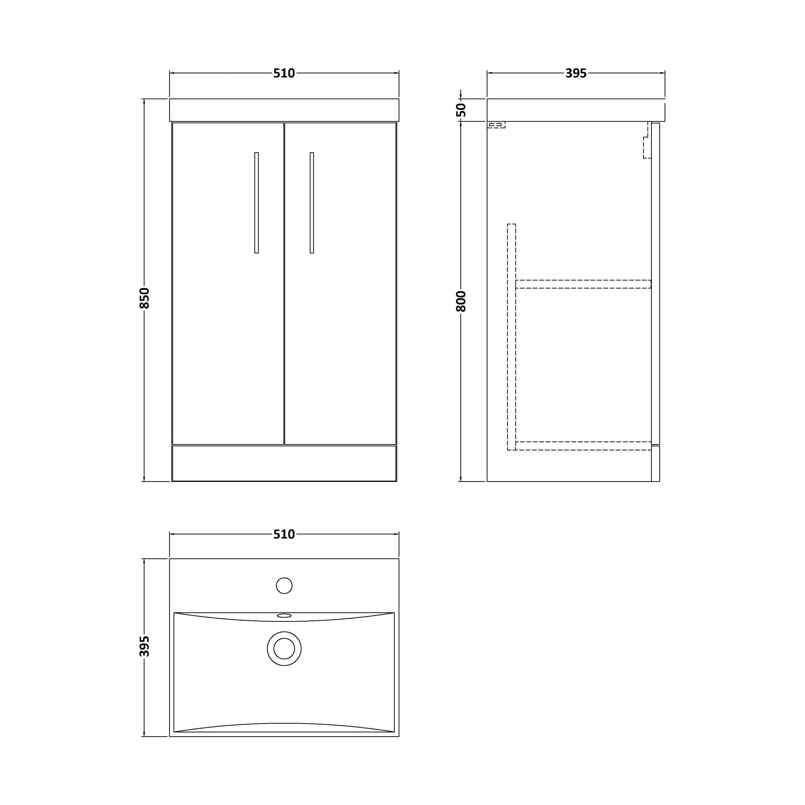 Balterley Contemporary Bathroom Floor Standing 2-Door Vanity & Basin, Bleached Oak, 500mm - Image 2