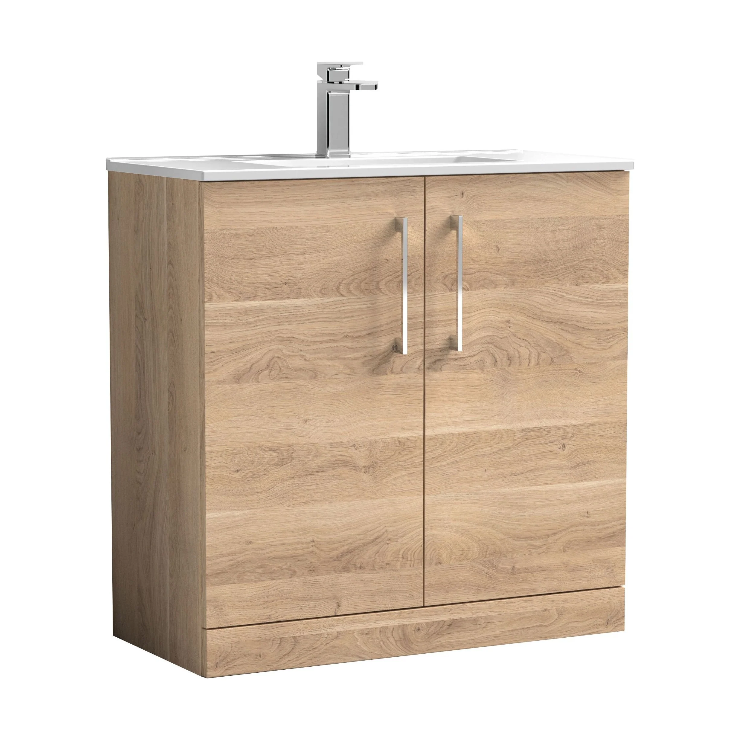 Balterley Contemporary Bathroom 2 Soft Close Door & Minimalist Floor Standing Vanity Unit Basin, Bleached Oak, 800mm - Image 2