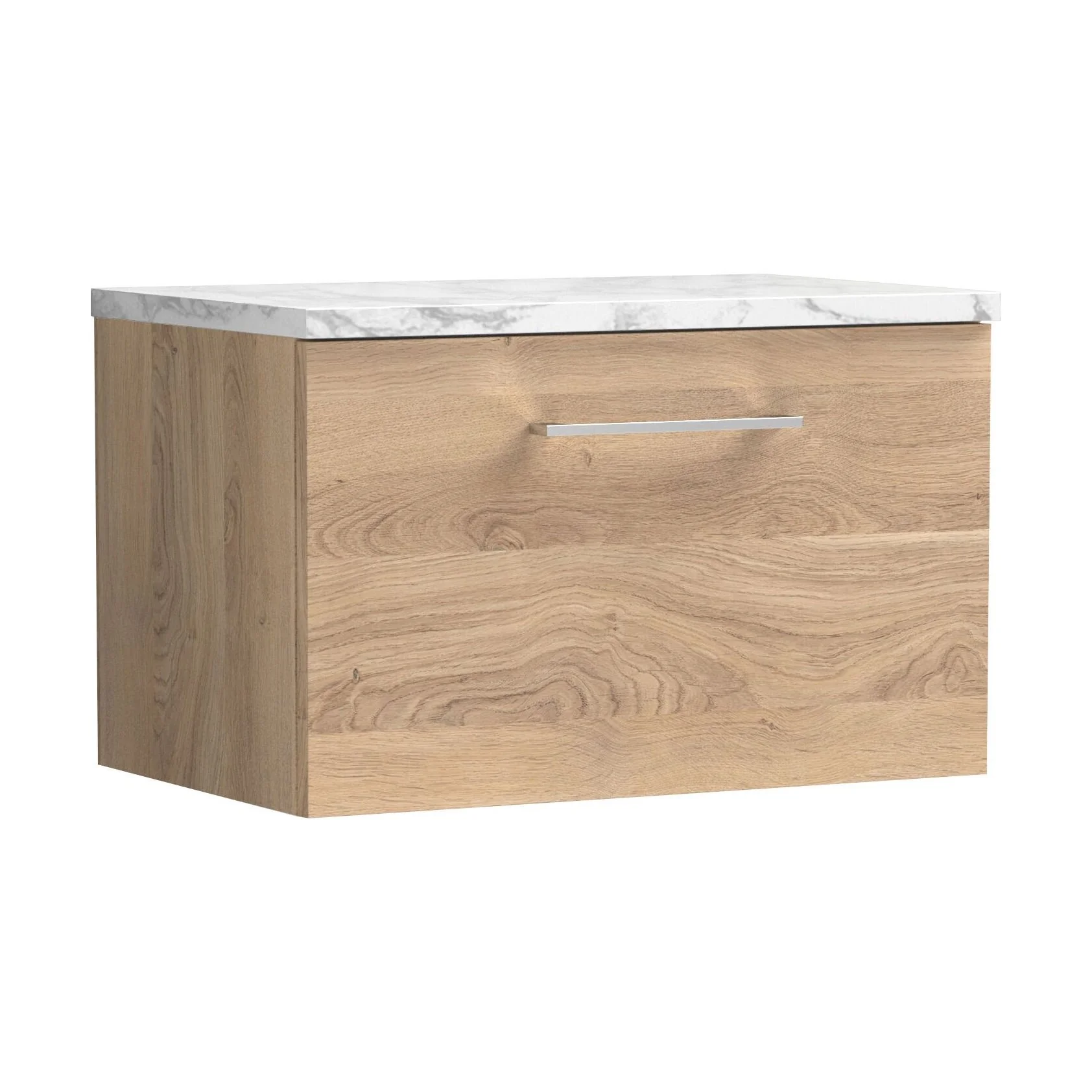 Balterley Level 600mm Wall Hung 1 Drawer Vanity Unit & Laminate Worktop for Stylish Compact Bathroom Storage - Bleached Oak