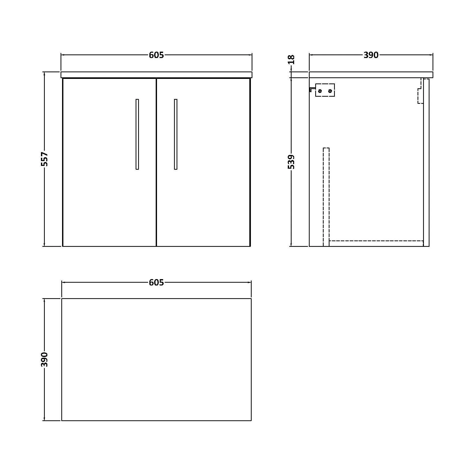 Balterley Level Modern Bathroom 600mm Wall Hung 2-Door Vanity Unit with Worktop, Soft Close Doors, Bleached Oak - Image 2