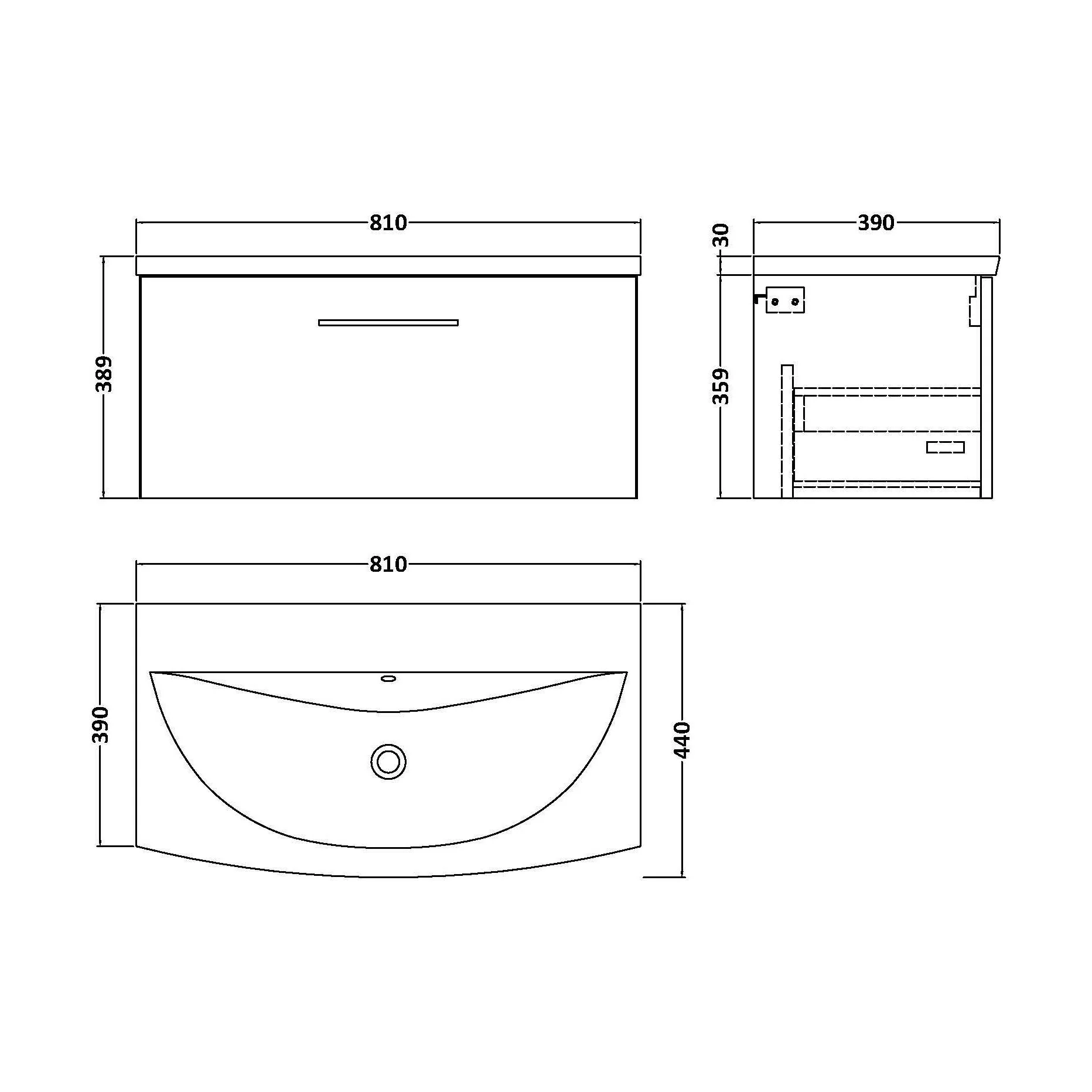 Balterley  Modern Bathroom Wall Hung 1-Drawer Vanity & Basin, Bleached Oak, 800mm - Image 2