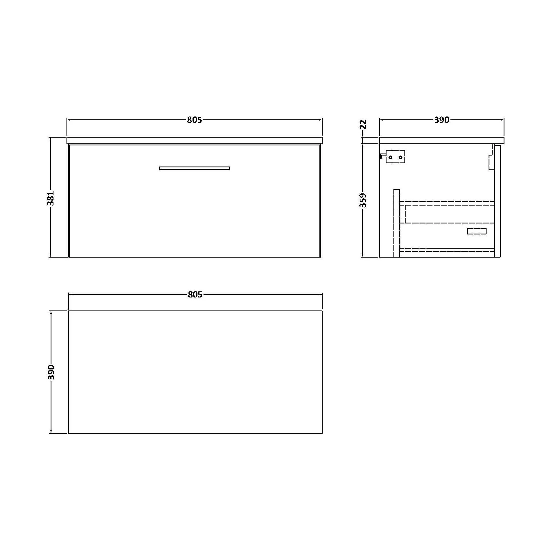 Balterley Level 800mm Wall Hung 1 Drawer Vanity Unit with Laminate Worktop for Stylish Compact Bathroom Storage - Bleached Oak - Image 2