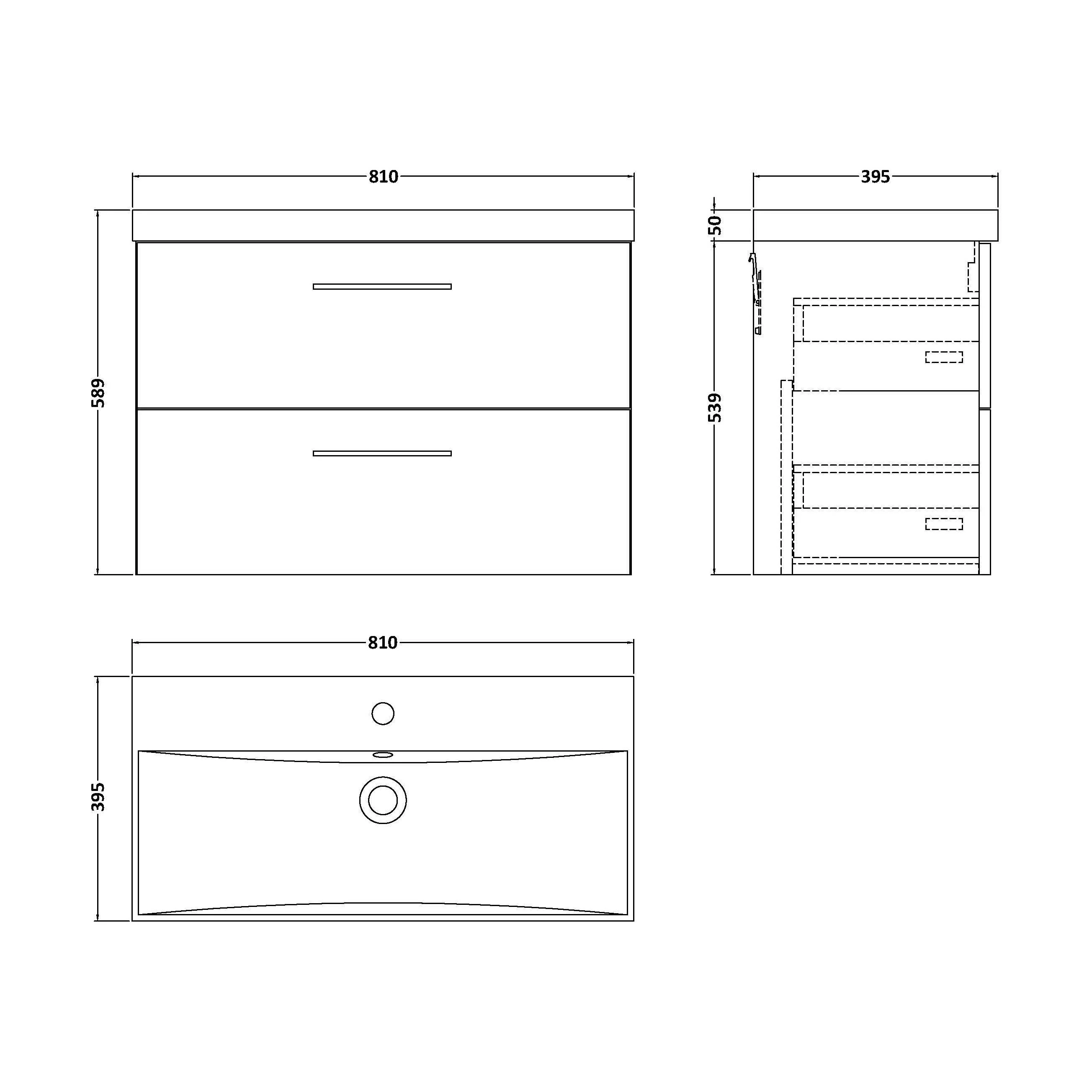 Balterley  Contemporary Bathroom Wall Hung 2-Drawer Vanity & Basin, Bleached Oak, 800mm - Image 2