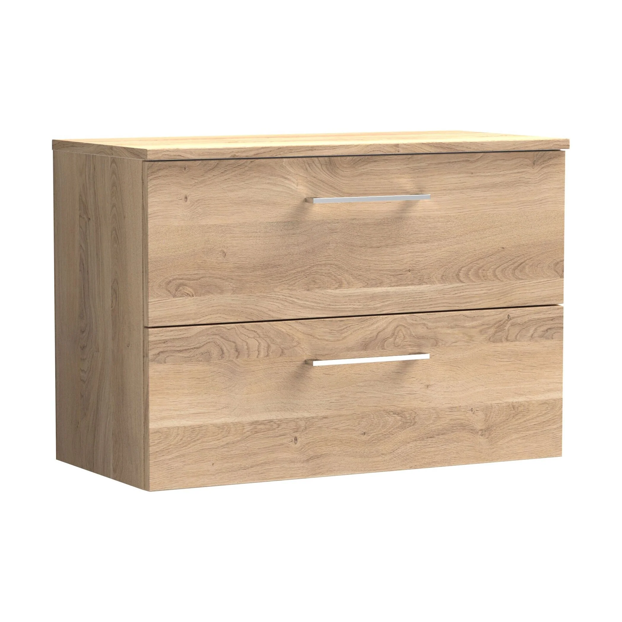 Balterley Level Modern Bathroom 800mm Wall Hung 2 Soft Close Drawer Vanity Unit with Worktop, 558 x 805 x 390mm, Bleached Oak