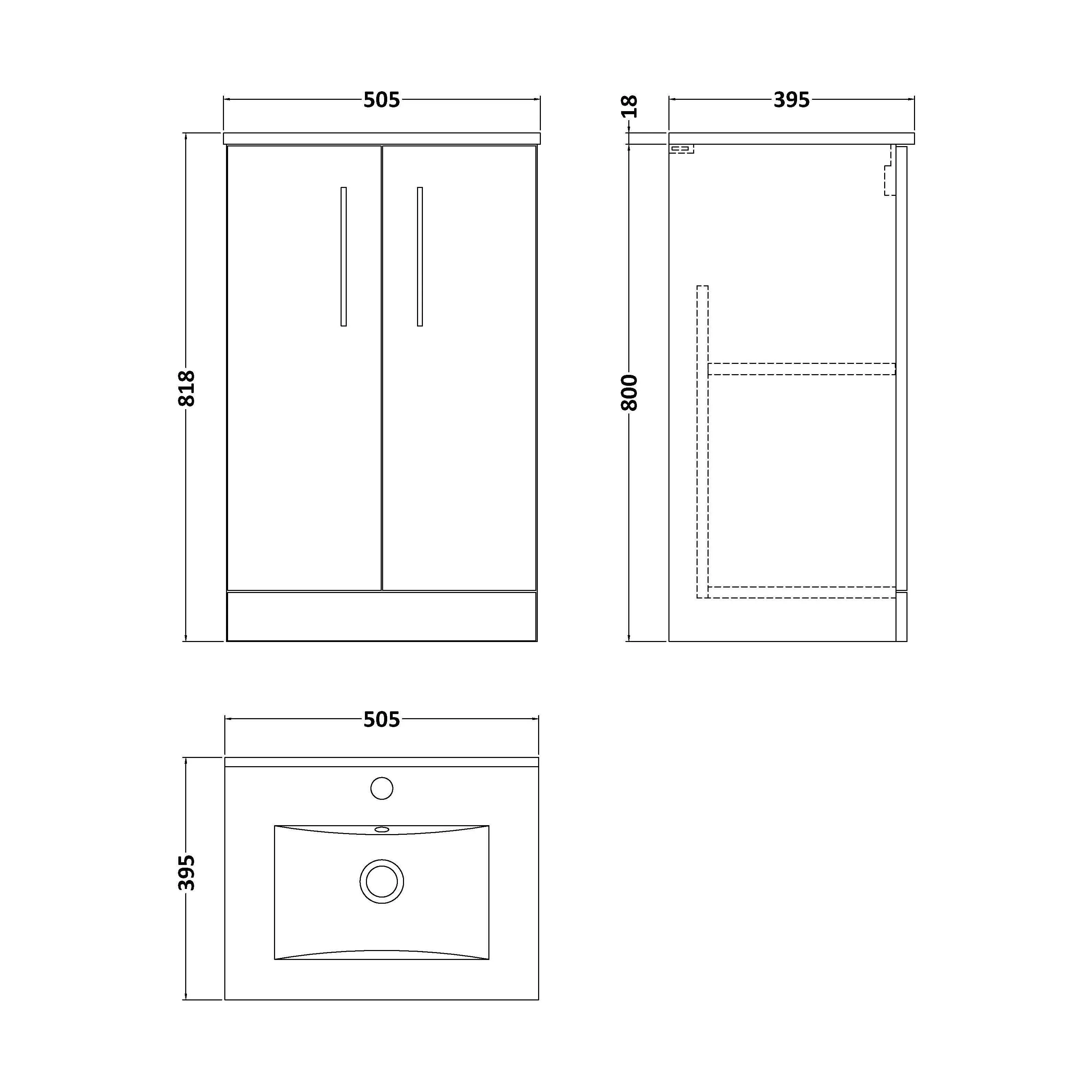 Balterley  Contemporary Bathroom 2 Soft Close Door & Minimalist Floor Standing Vanity Unit Basin, Anthracite Woodgrain, 500mm - Image 3
