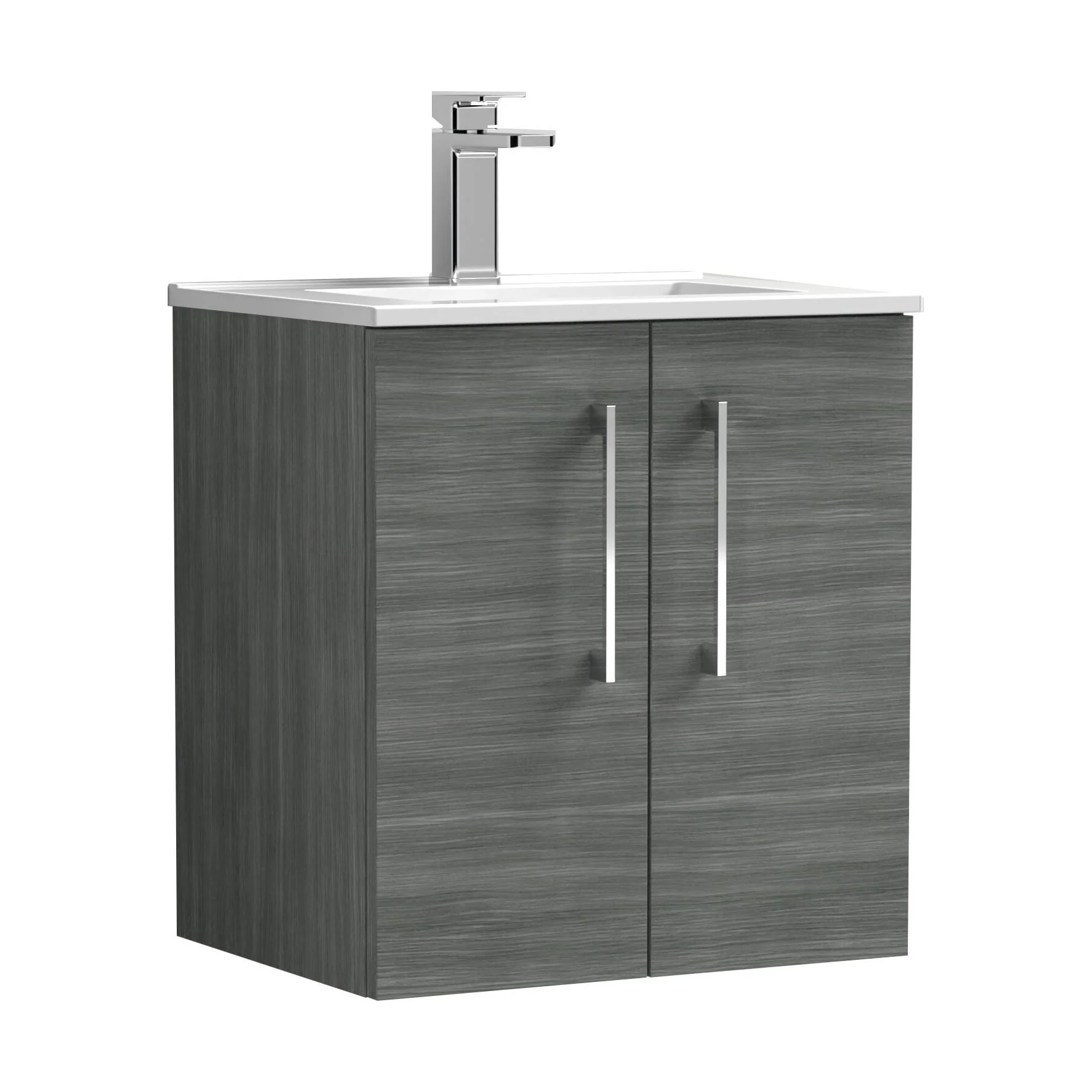 Balterley  Contemporary Bathroom 2 Soft Close Door & Minimalist Wall Hung Vanity Unit Basin, Anthracite Woodgrain, 500mm