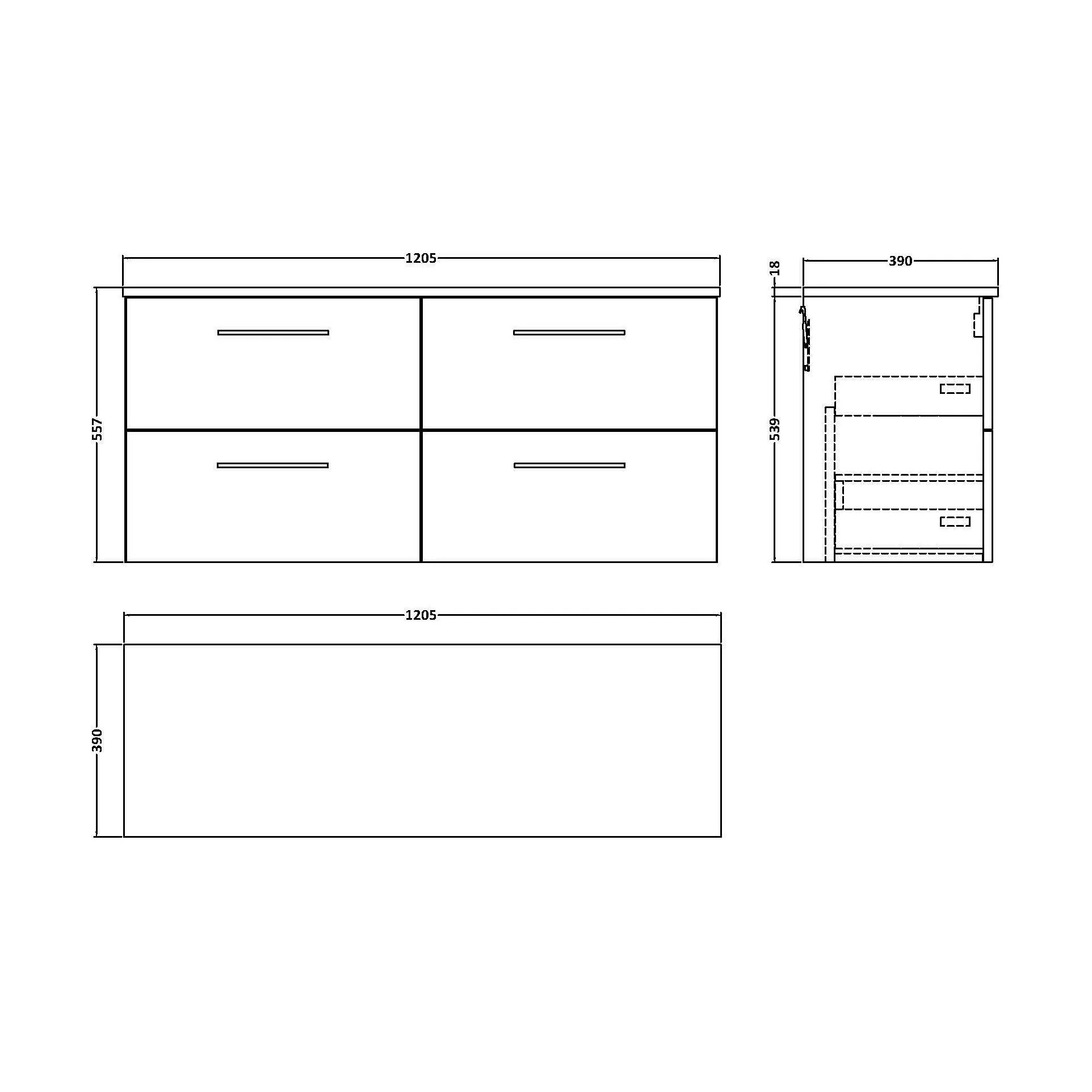Balterley Level Modern Bathroom 1200mm Wall Hung 4 Soft Close Drawer Vanity Unit with Worktop, 557 x 1205 x 390mm, Anthracite - Image 2