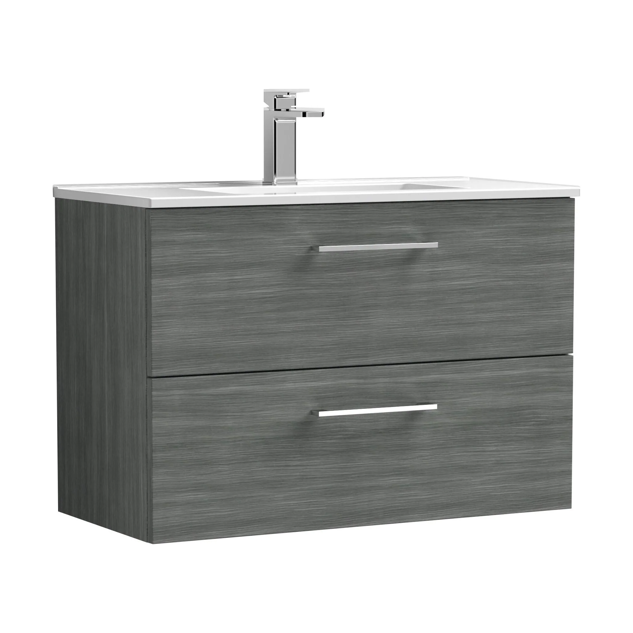 Balterley  Contemporary Bathroom 2 Soft Close Drawer & Minimalist Wall Hung Vanity Unit Basin, Anthracite Woodgrain, 800mm