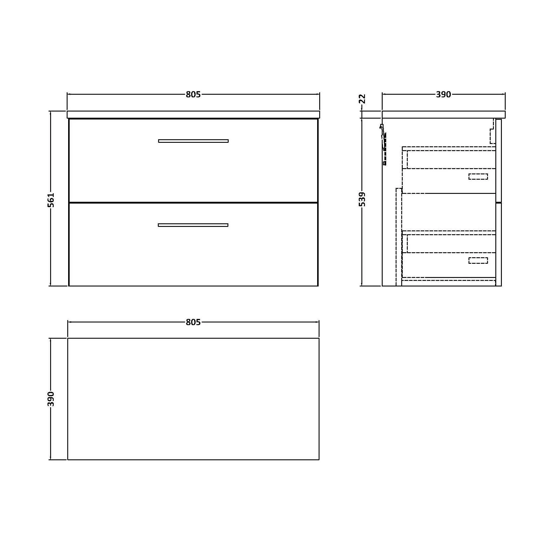 Balterley Level 800mm Wall Hung 2 Drawer Vanity Unit with Laminate Worktop for Modern Bathroom Storage - Anthracite Woodgrain - Image 2