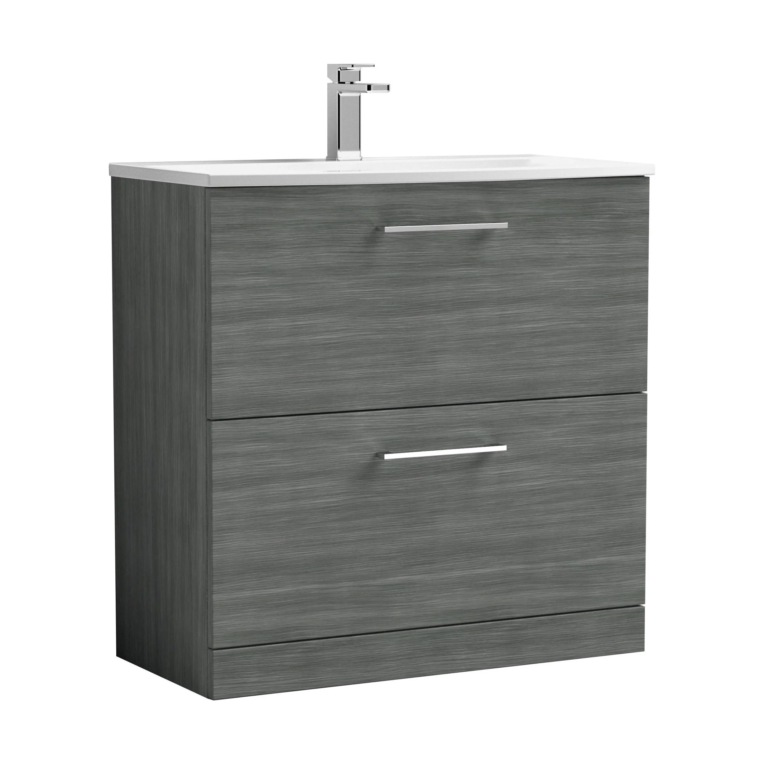 Balterley  Modern Bathroom 2 Soft Close Drawer Floor Standing Vanity & Basin, Anthracite, 800mm