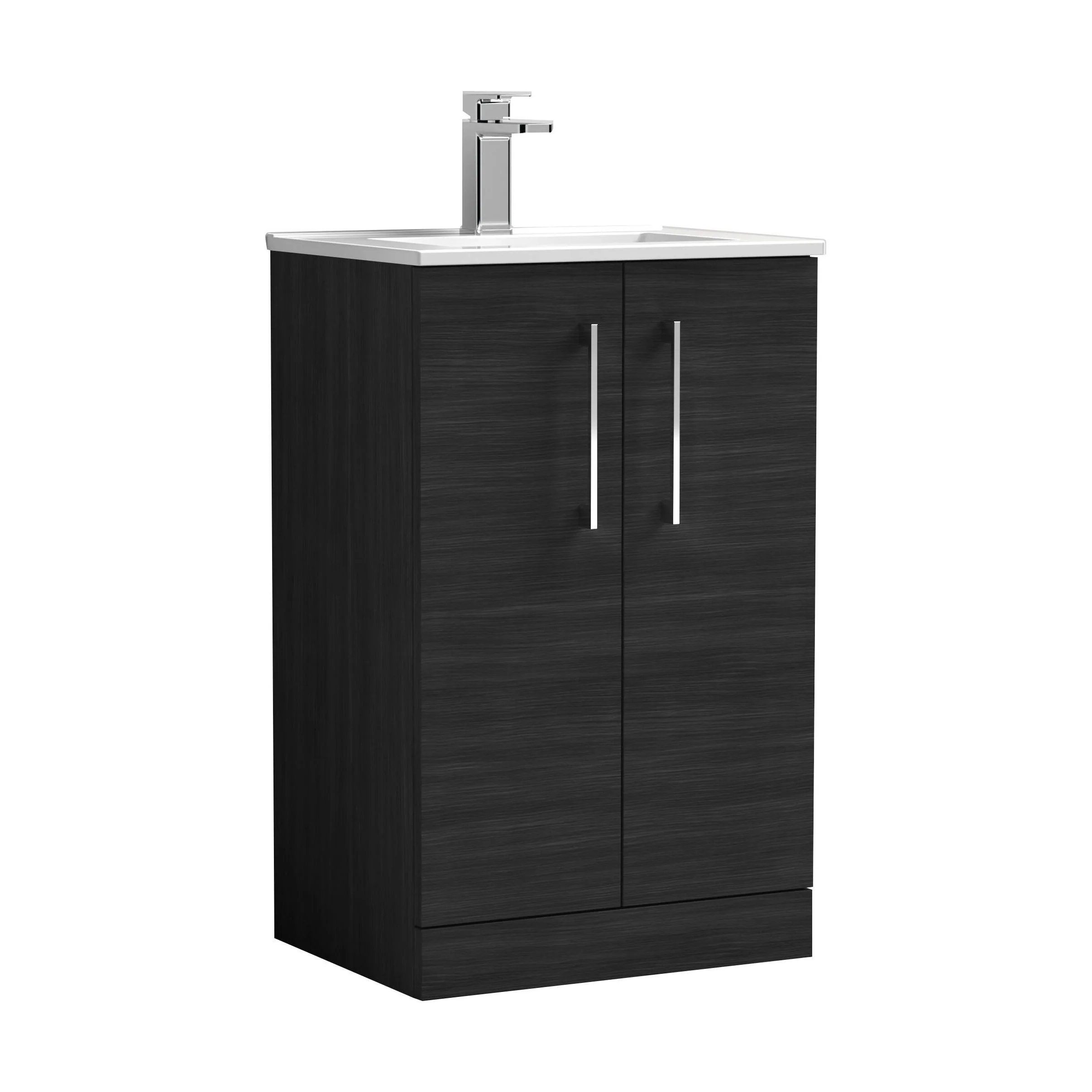 Balterley Modern Bathroom 2 Soft Close Door Floor Standing Vanity Unit & Basin, Charcoal Black, 500mm - Image 2