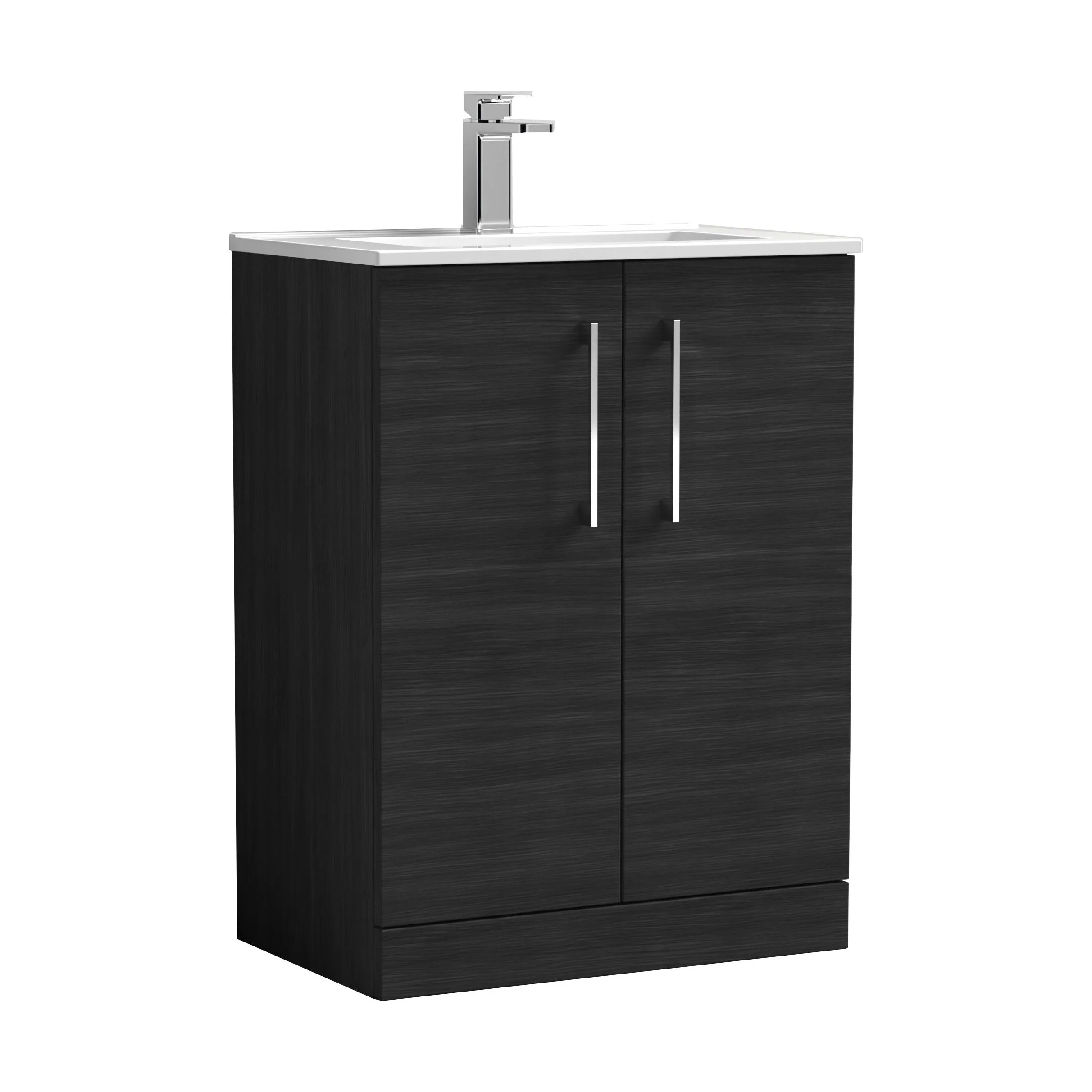 Balterley  Modern Bathroom 2 Soft Close Door Floor Standing Vanity Unit & Basin, Charcoal Black, 600mm - Image 2