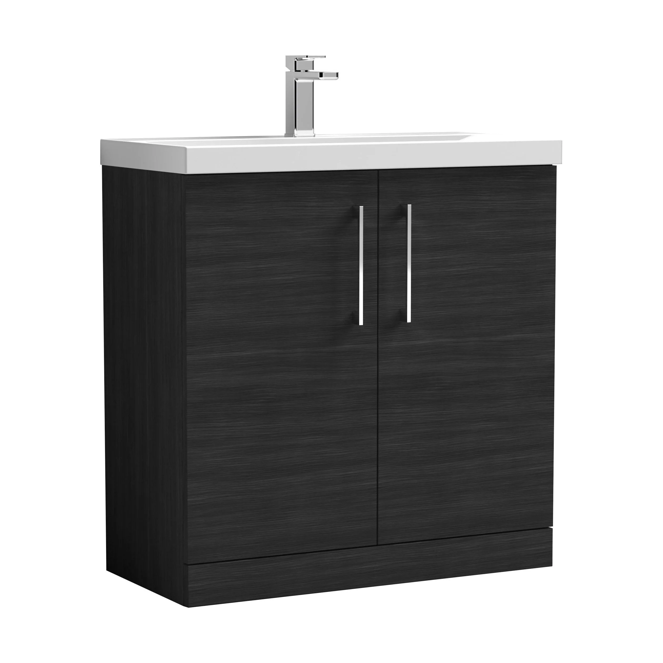 Balterley Modern Bathroom 2 Soft Close Door Floor Standing Vanity Unit & Thin-Edge Basin, Charcoal Black, 800mm