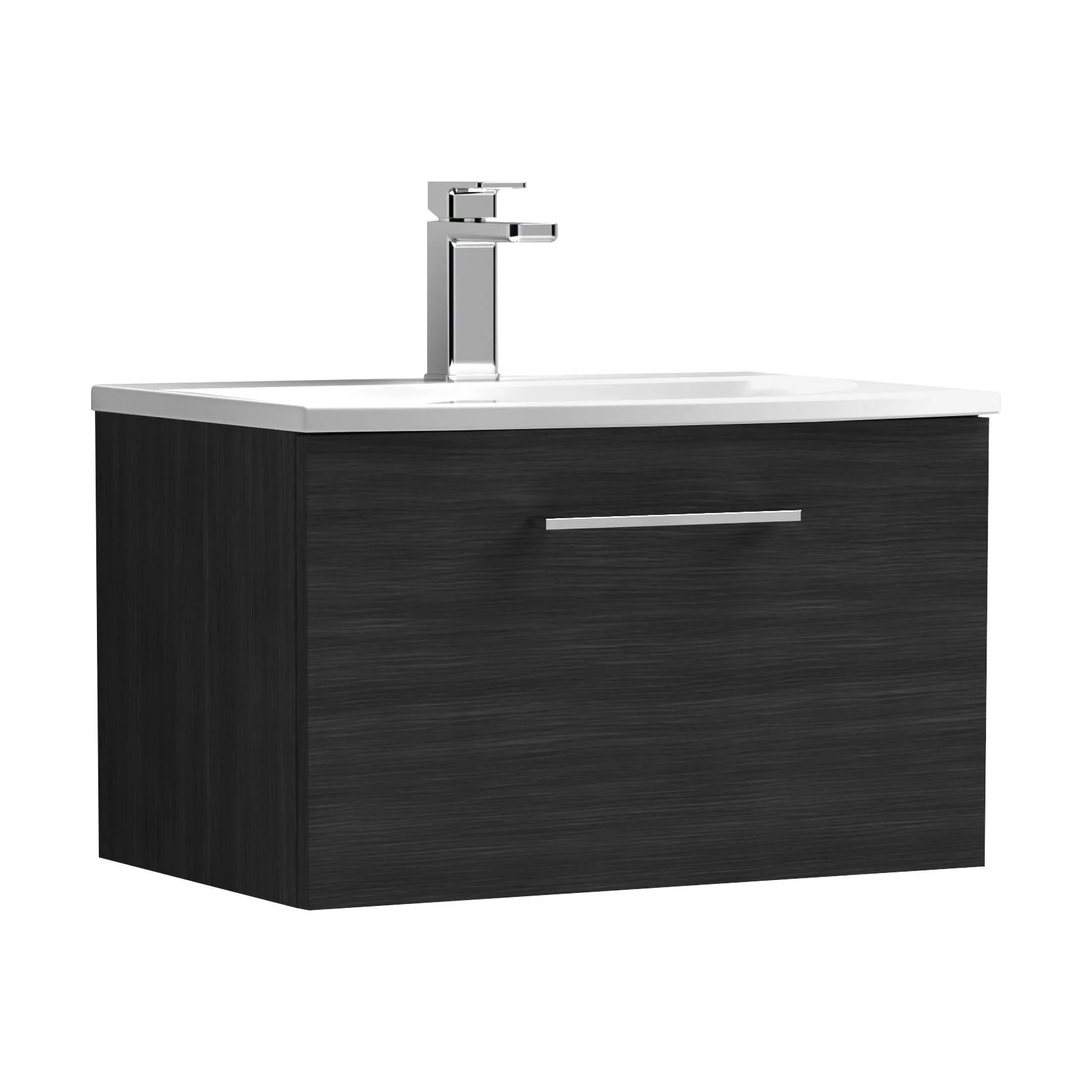 Balterley Modern Bathroom 1 Soft Close Drawer Wall Hung Vanity & Curved Basin, Charcoal Black, 600mm