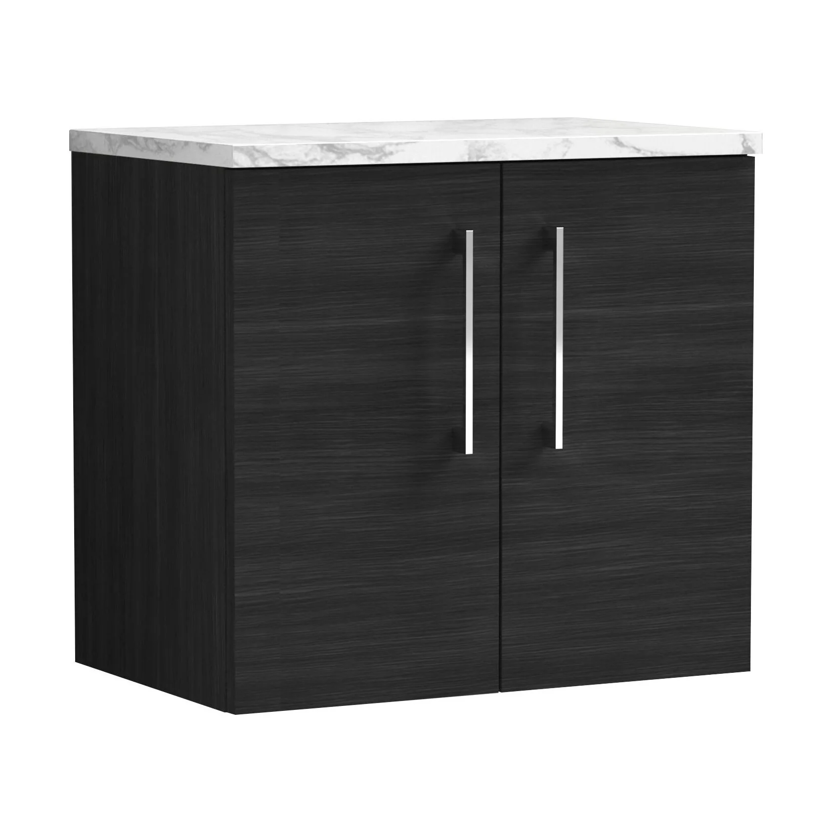 Balterley Level 600mm Wall Hung 2 Door Vanity Unit & Laminate Worktop for Modern Bathroom Storage - Charcoal Black