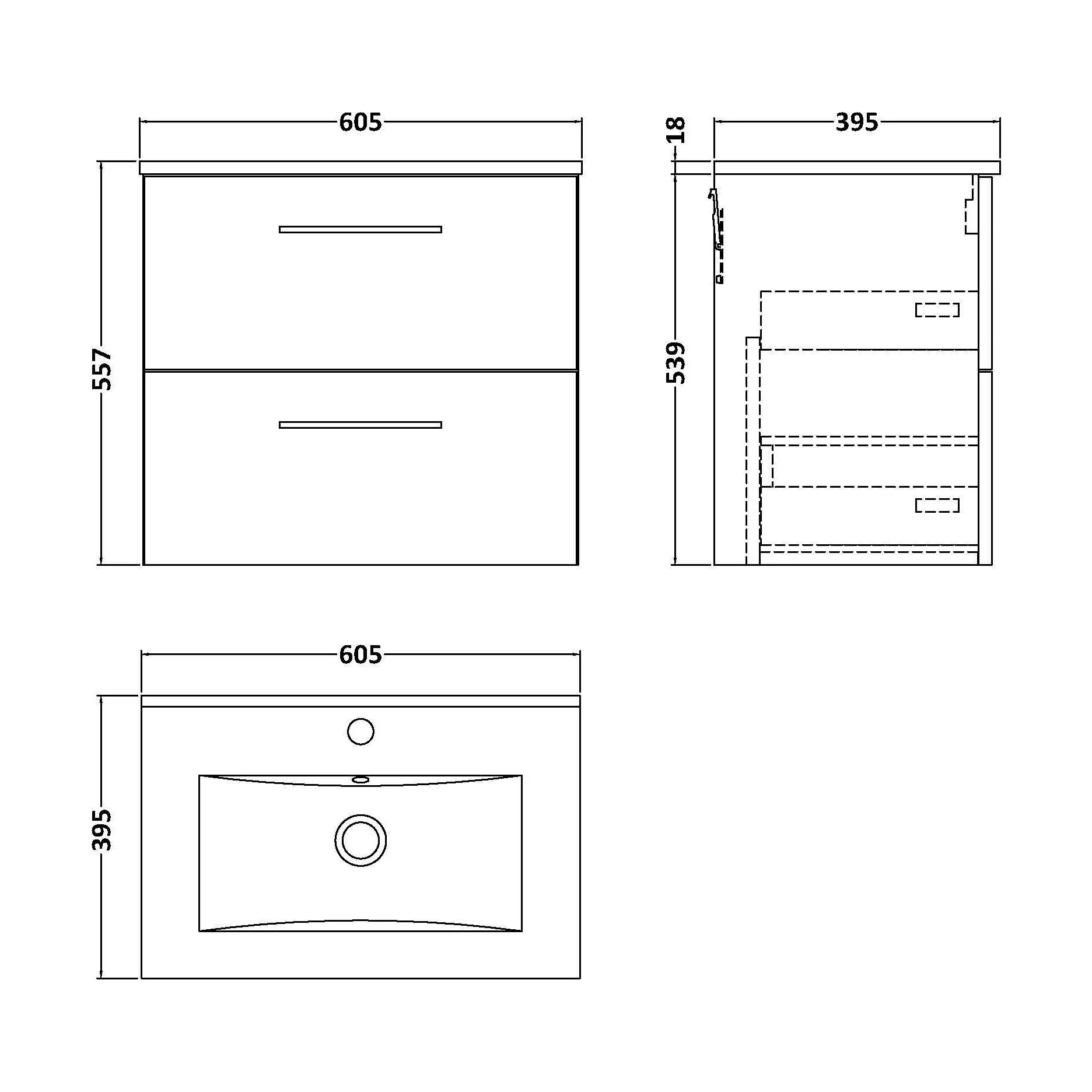 Balterley  Contemporary Bathroom 2 Soft Close Drawer & Minimalist Wall Hung Vanity Unit Basin, Charcoal Black, 600mm - Image 2