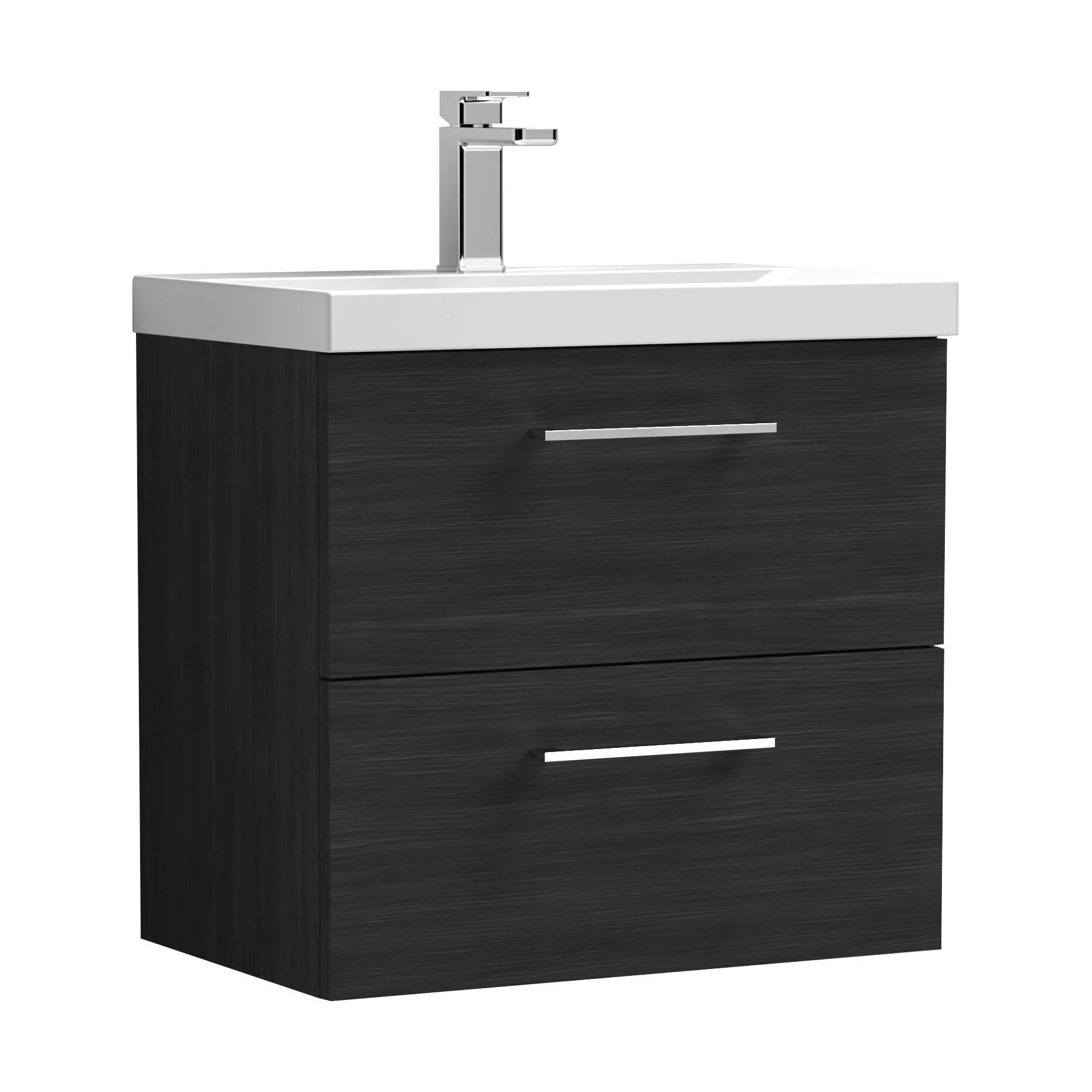 Balterley Modern Bathroom 2 Soft Close Drawer Wall Hung Vanity Unit & Thin-Edge Basin, Charcoal Black, 600 mm
