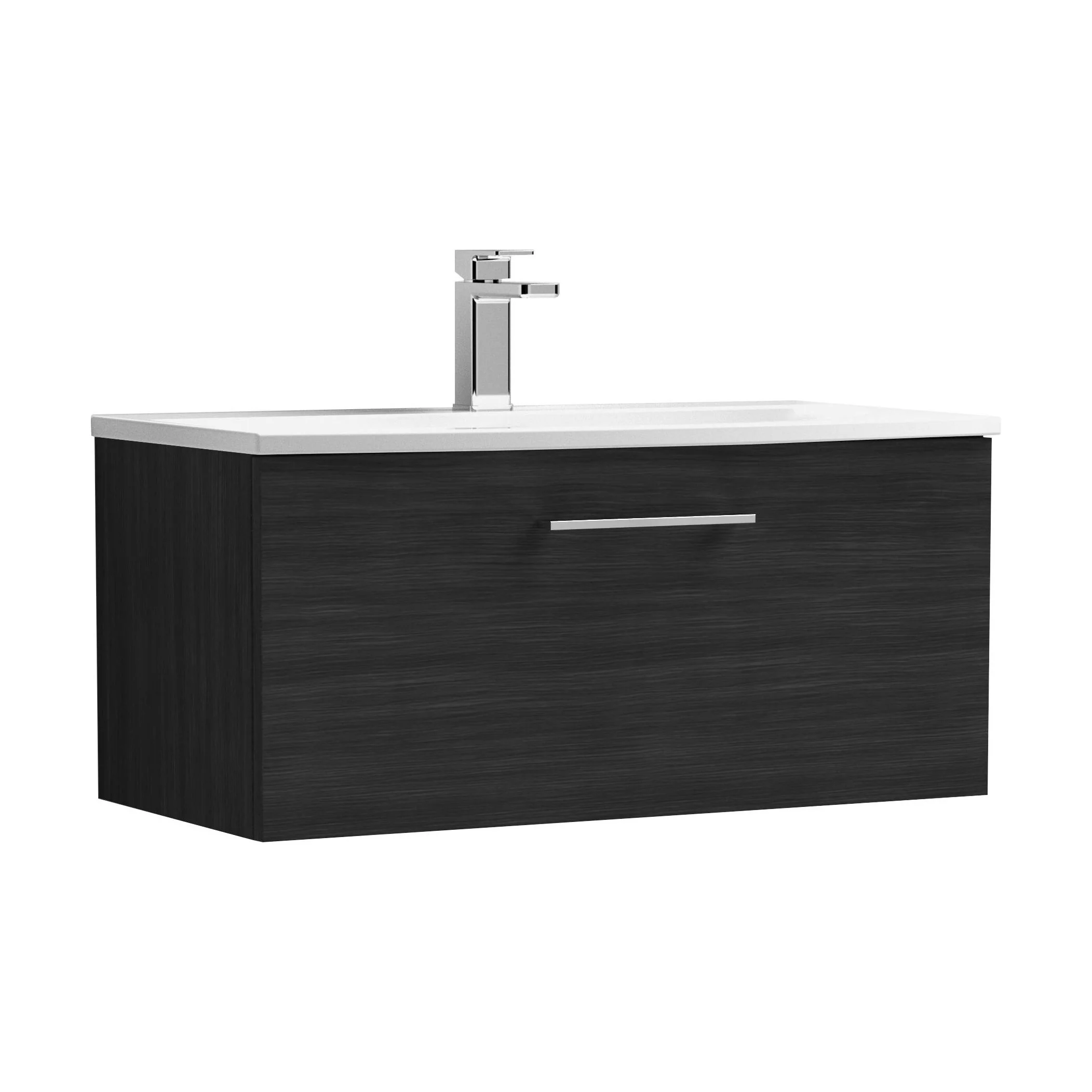 Balterley Modern Bathroom 1 Soft Close Drawer Wall Hung Vanity & Curved Basin, Charcoal Black, 800mm