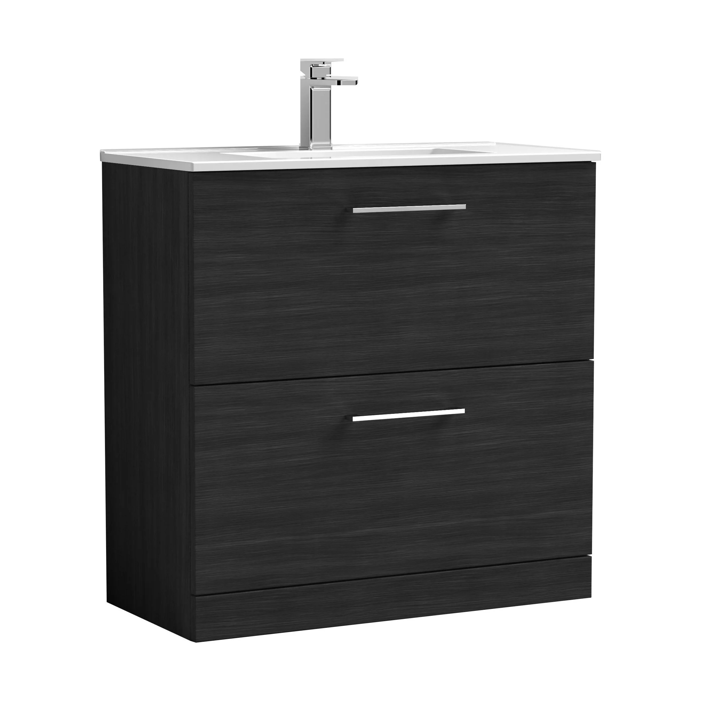 Balterley Contemporary Bathroom 2 Soft Close Drawer & Minimalist Floor Standing Vanity Unit Basin, Charcoal Black, 800mm