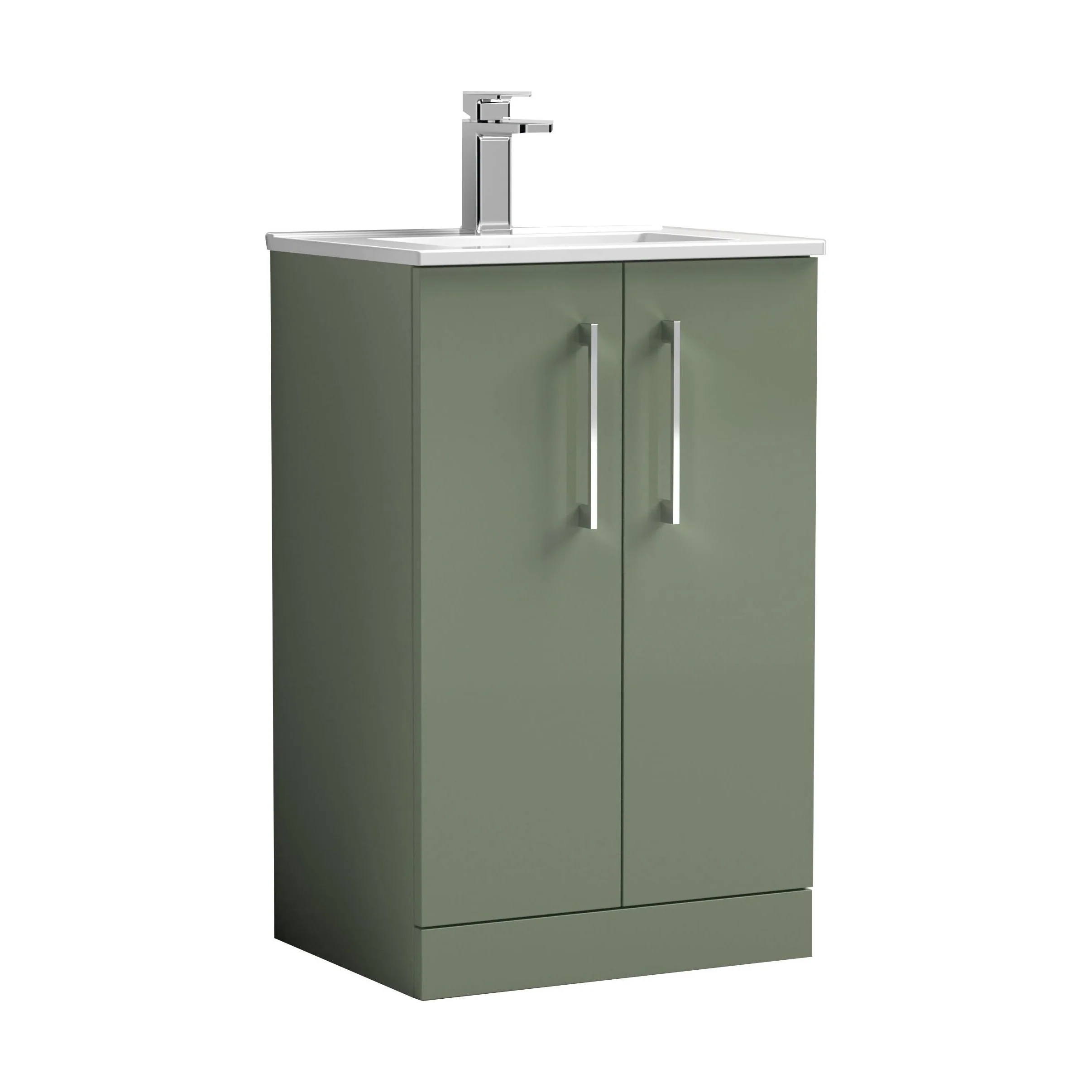 Balterley  Contemporary Bathroom 2 Soft Close Door & Minimalist Floor Standing Vanity Unit Basin, Satin Green, 500mm