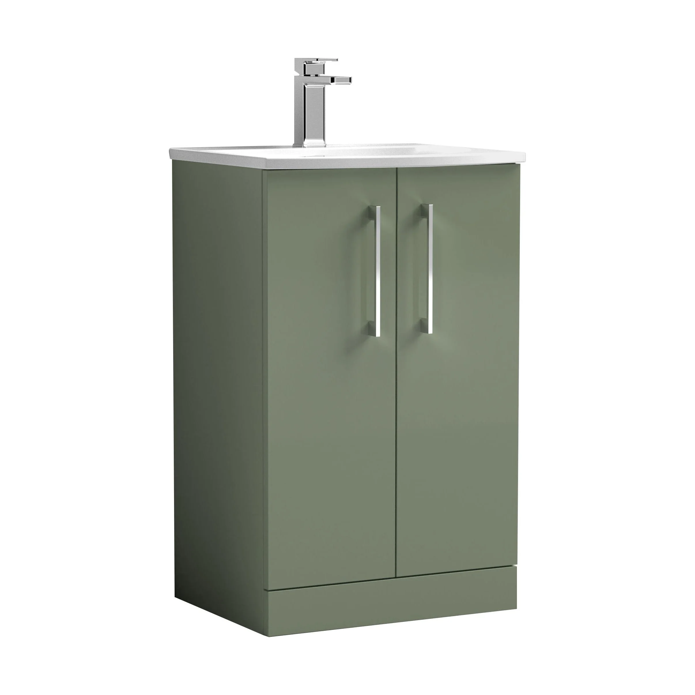 Balterley  Modern Bathroom 2 Soft Close Door Floor Standing Vanity Unit & Curved Basin, Satin Green, 500mm