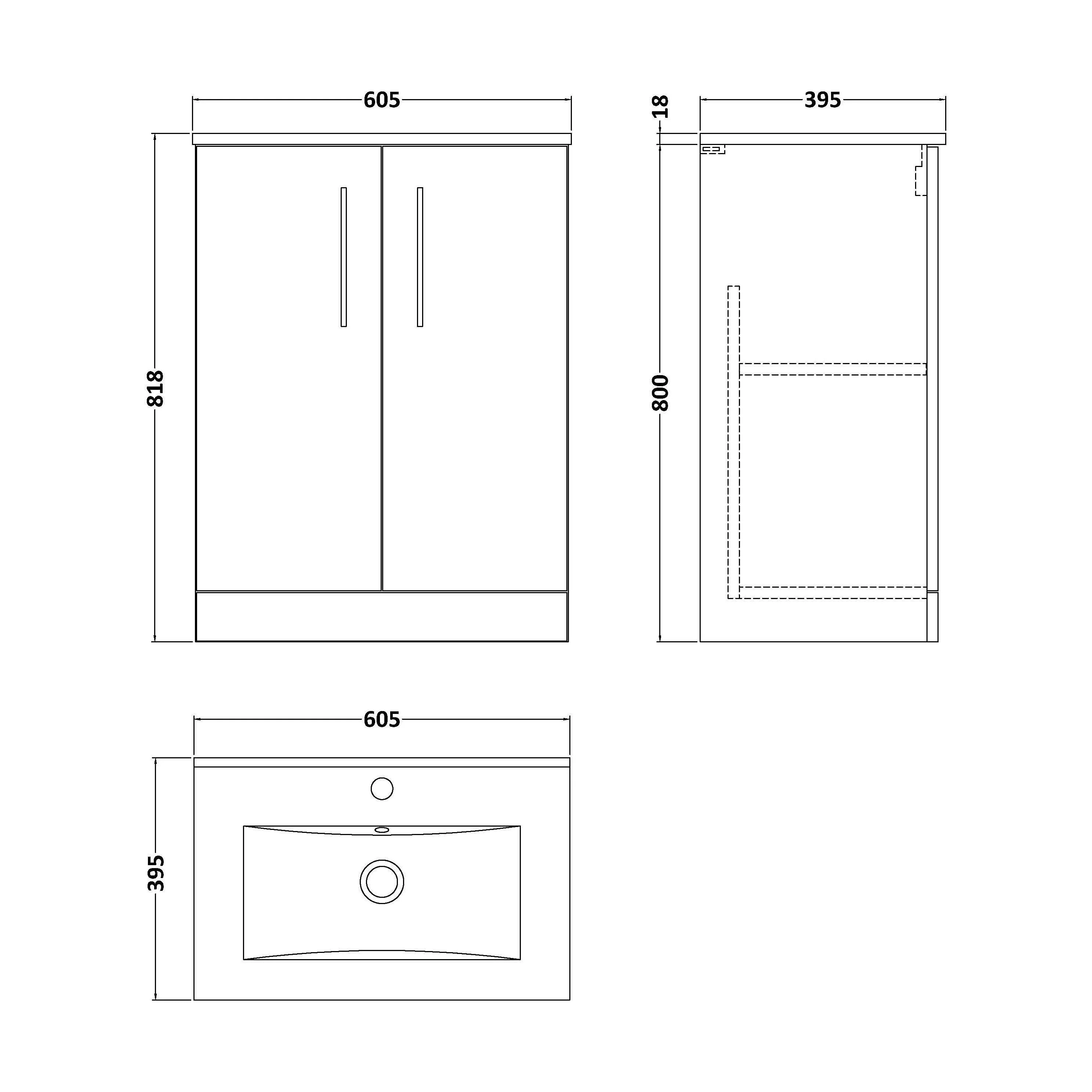 Balterley  Contemporary Bathroom 2 Soft Close Door & Minimalist Floor Standing Vanity Unit Basin, Satin Green, 600mm - Image 2