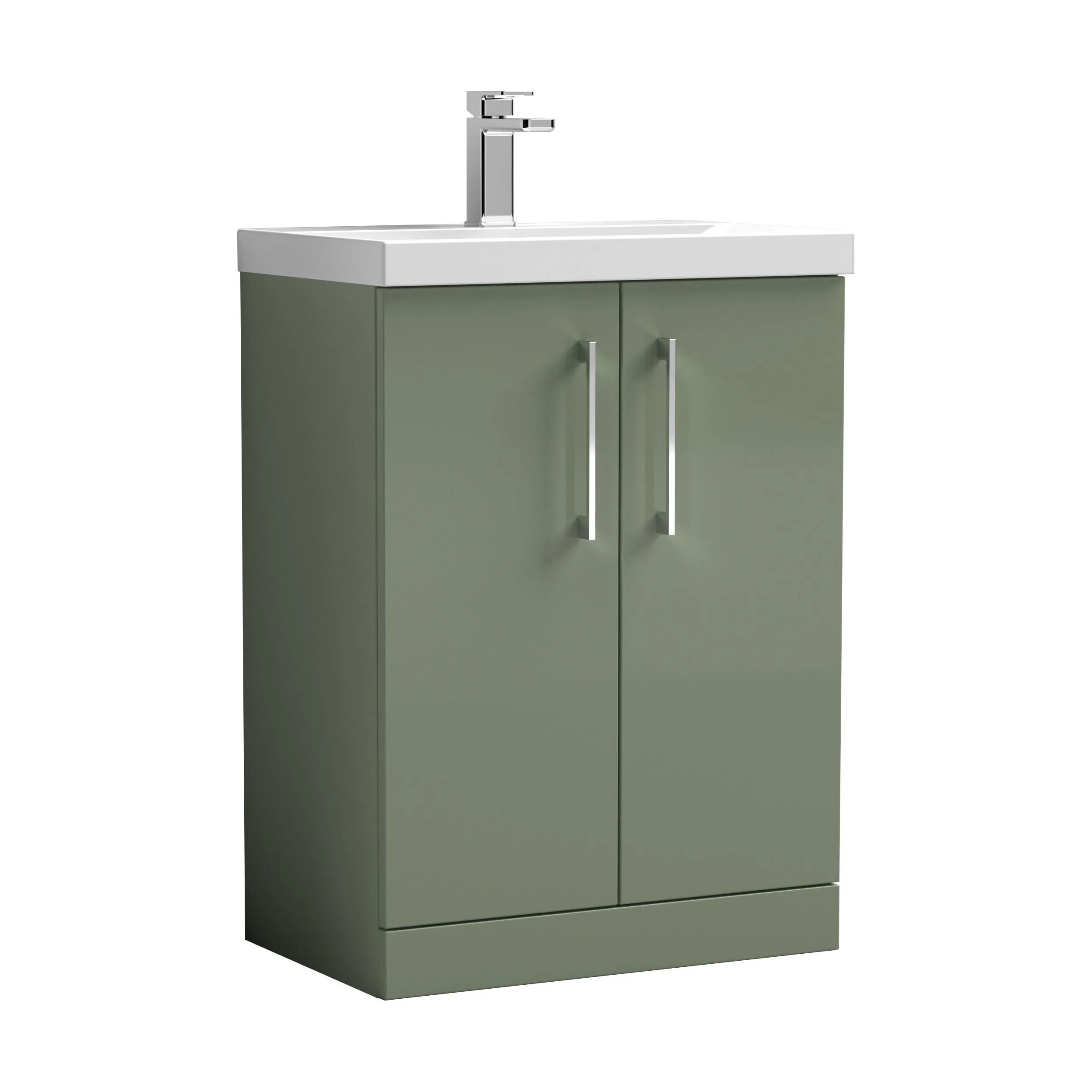 Balterley  Contemporary Bathroom 2-Door Floor-Standing Thin-Edge Vanity Unit Basin, Satin Green, 600mm