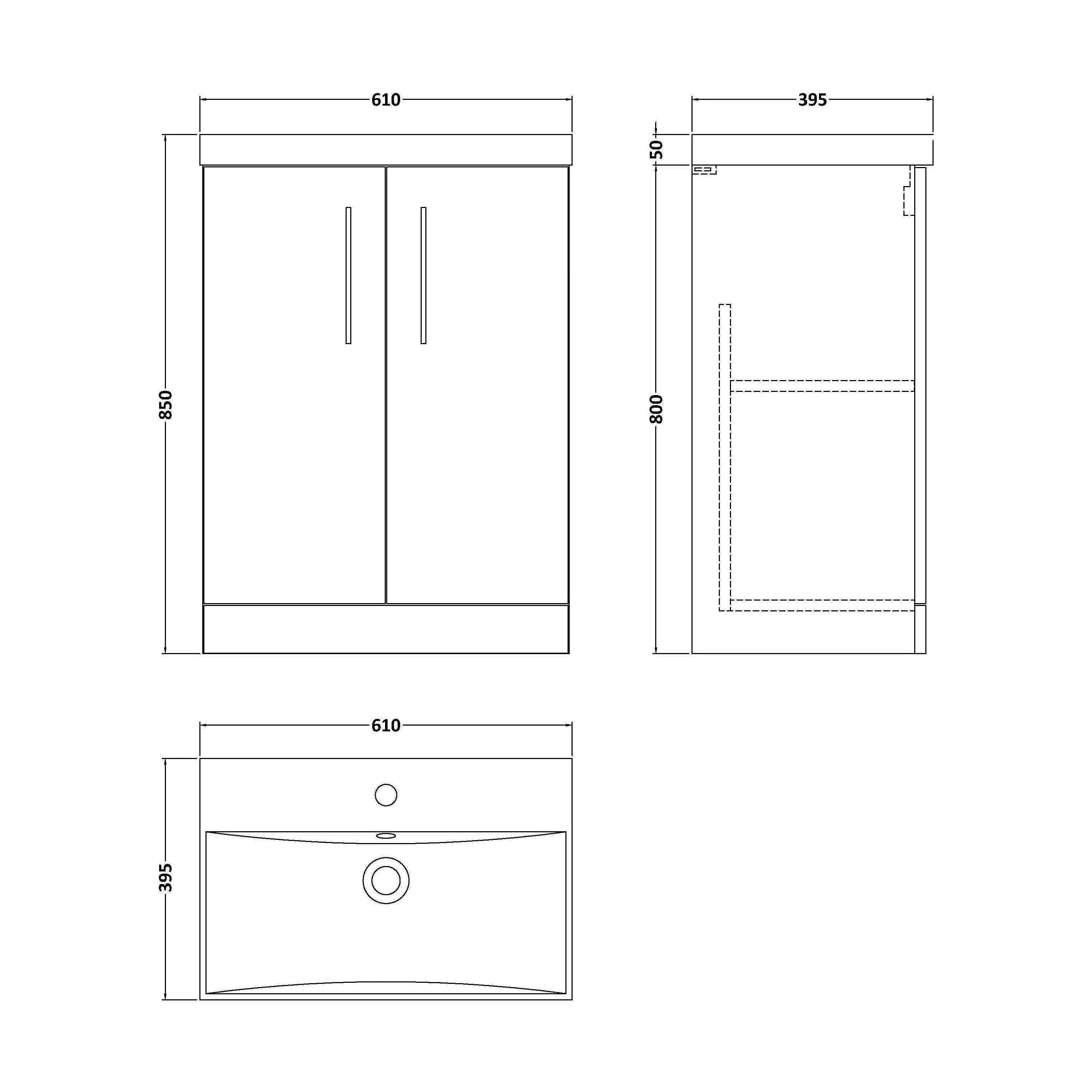 Balterley  Contemporary Bathroom 2-Door Floor-Standing Thin-Edge Vanity Unit Basin, Satin Green, 600mm - Image 2