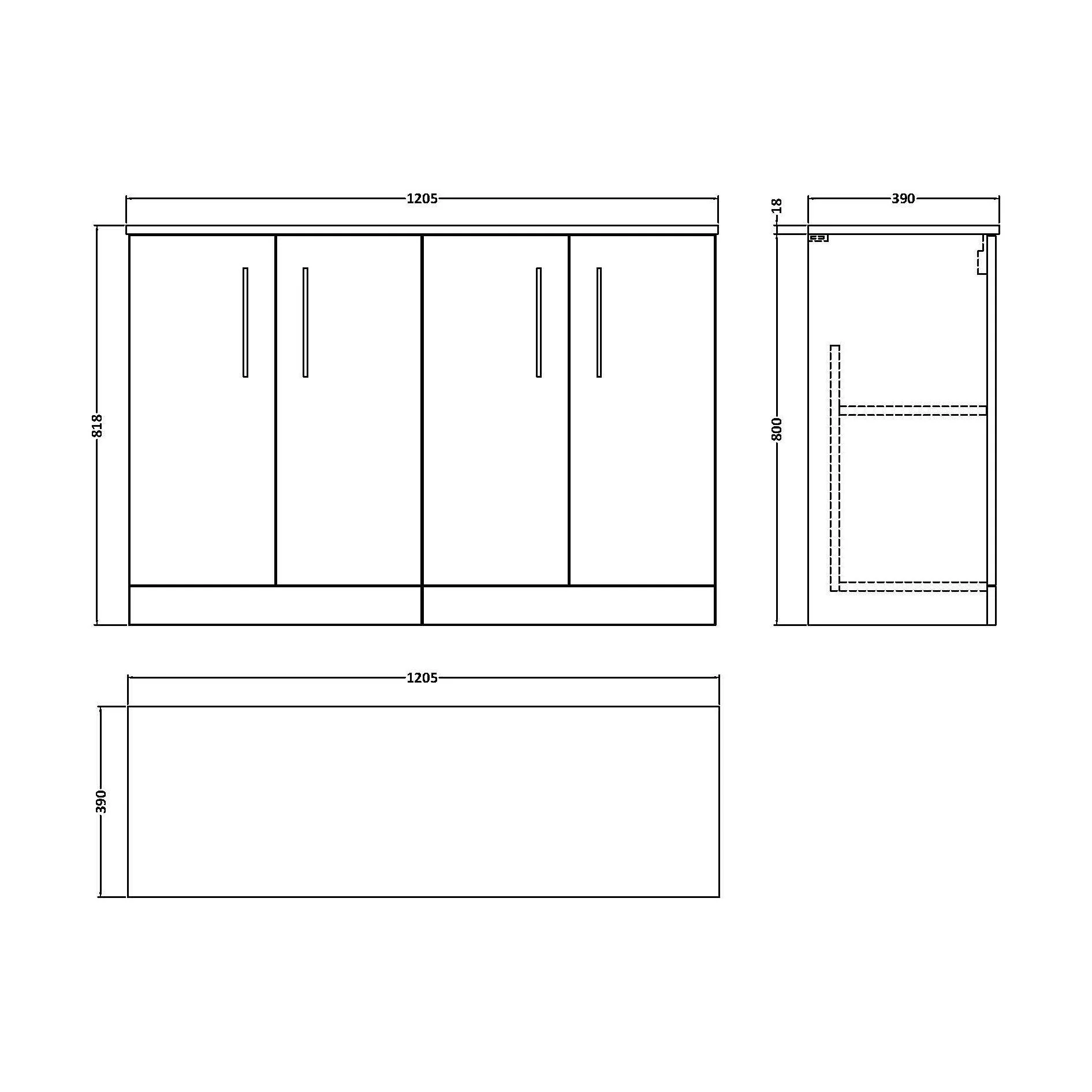 Balterley Level Modern Bathroom 2 Door Floor Standing Vanity Unit with Worktop & D Shape Handles, Satin Green, 1205 mm - Image 2