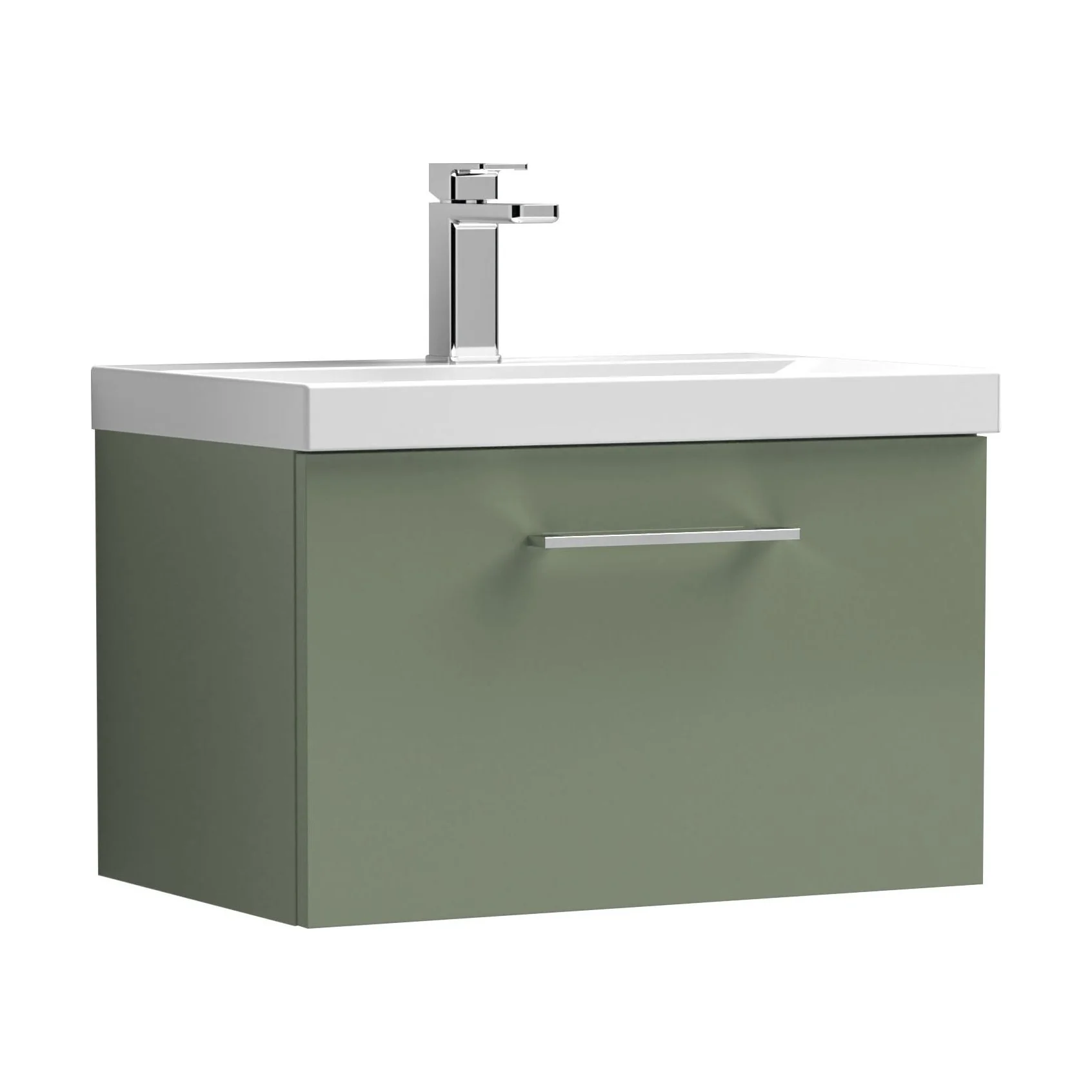 Balterley  Contemporary Bathroom 1-Drawer Wall-Hung Thin-Edge Vanity Unit Basin, Satin Green, 600mm