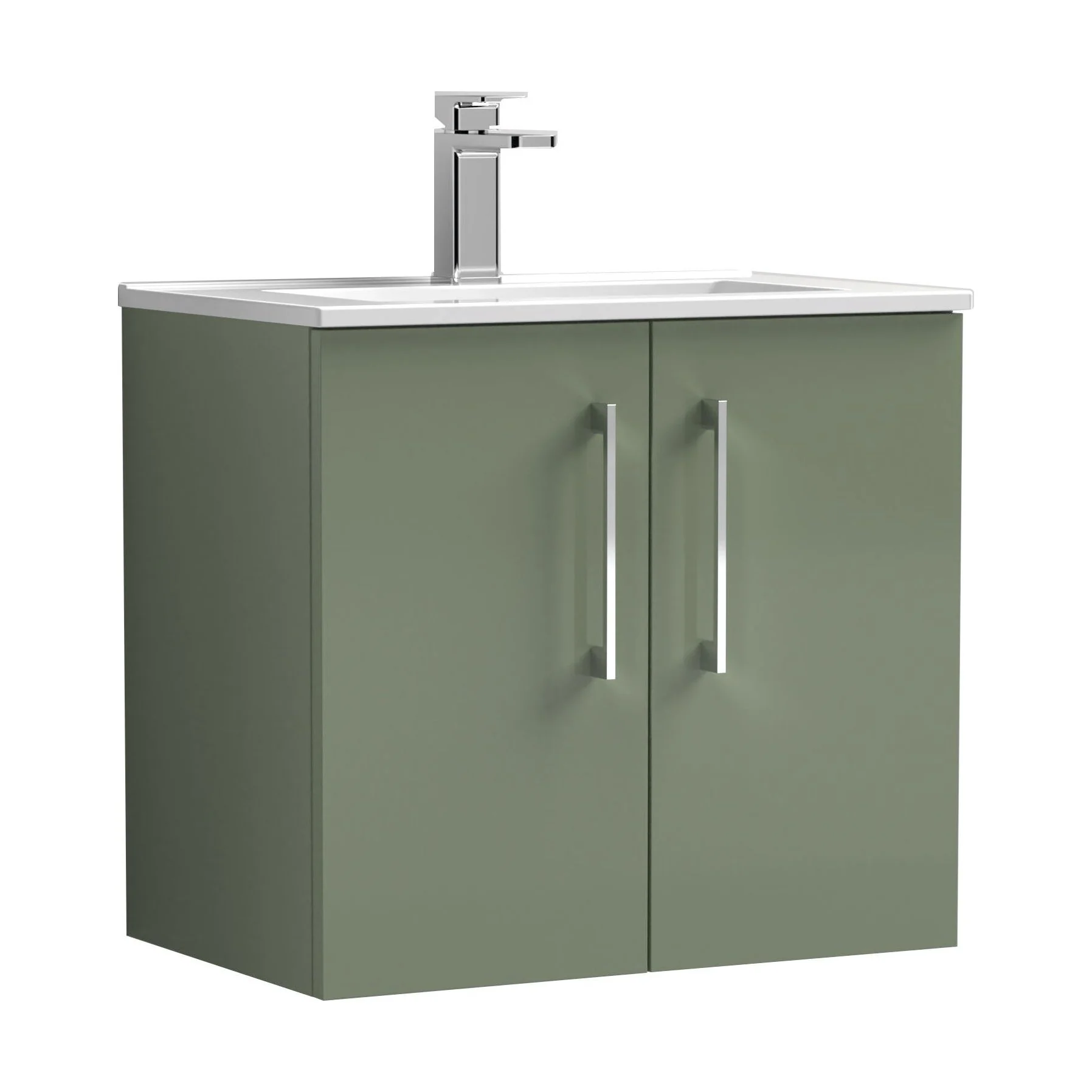 Balterley  Contemporary Bathroom 2 Soft Close Door & Minimalist Wall Hung Vanity Unit Basin, Satin Green, 600mm